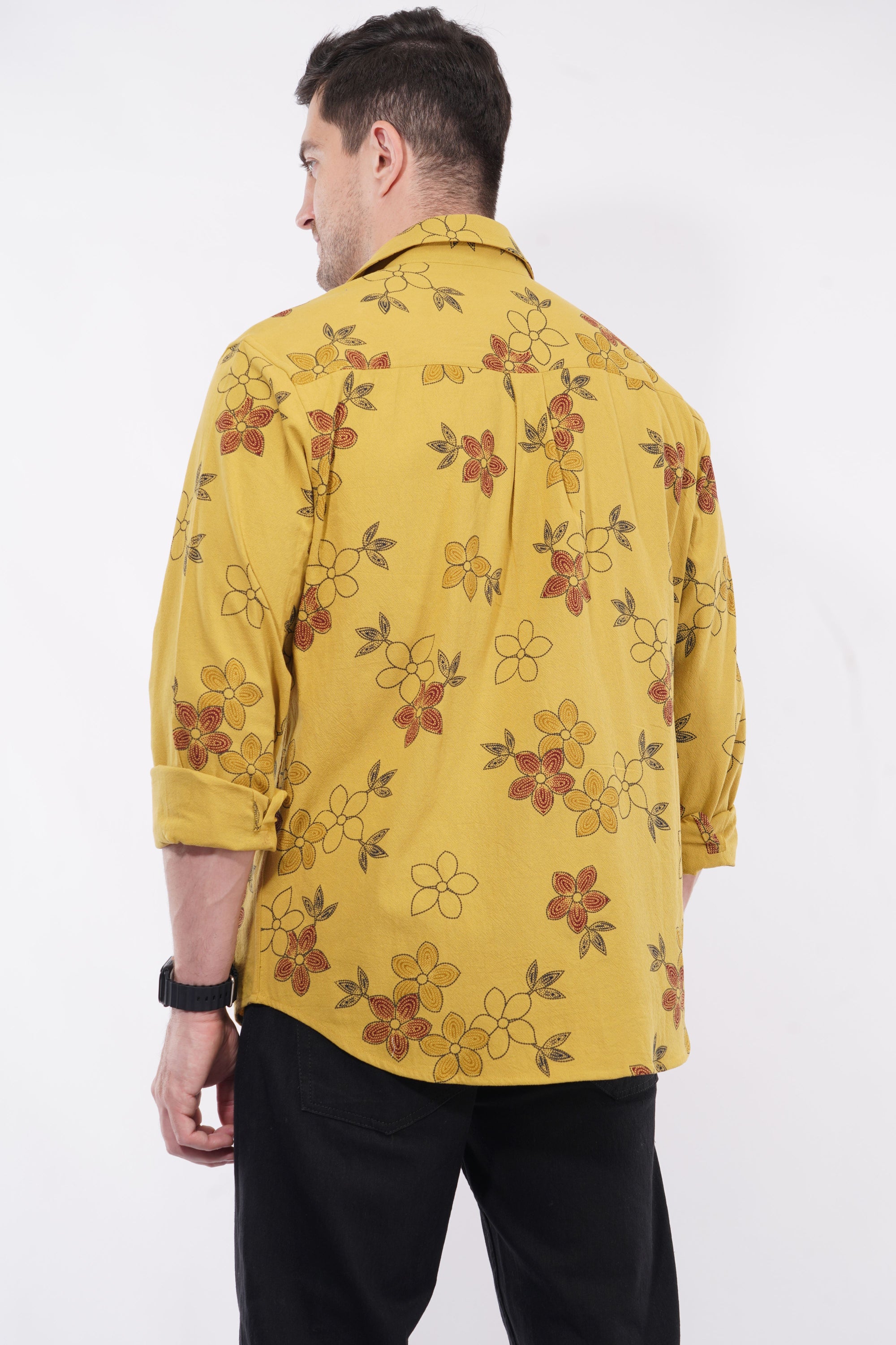 Lemon Yellow Relaxed Fit Printed Shirt