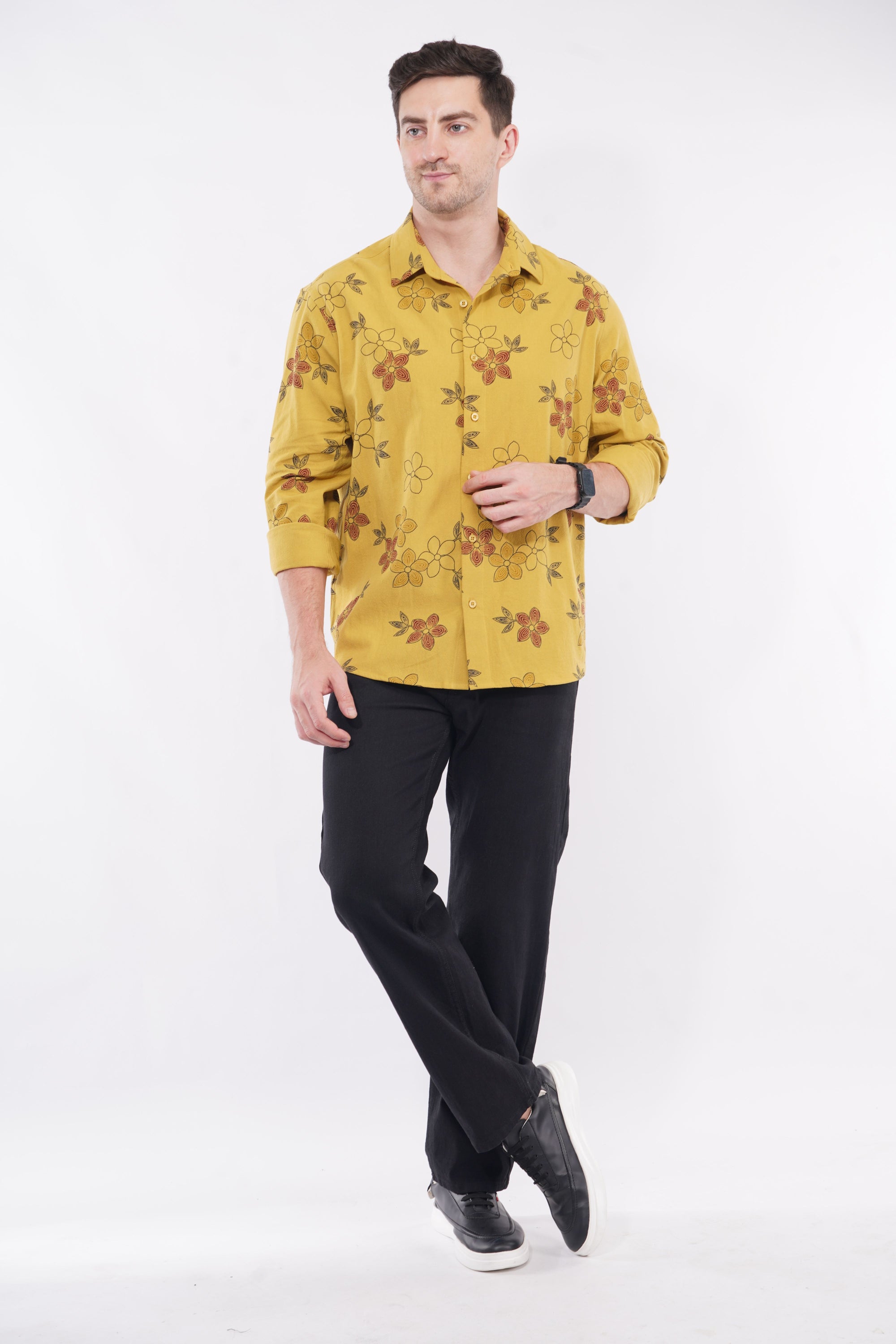 Lemon Yellow Relaxed Fit Printed Shirt