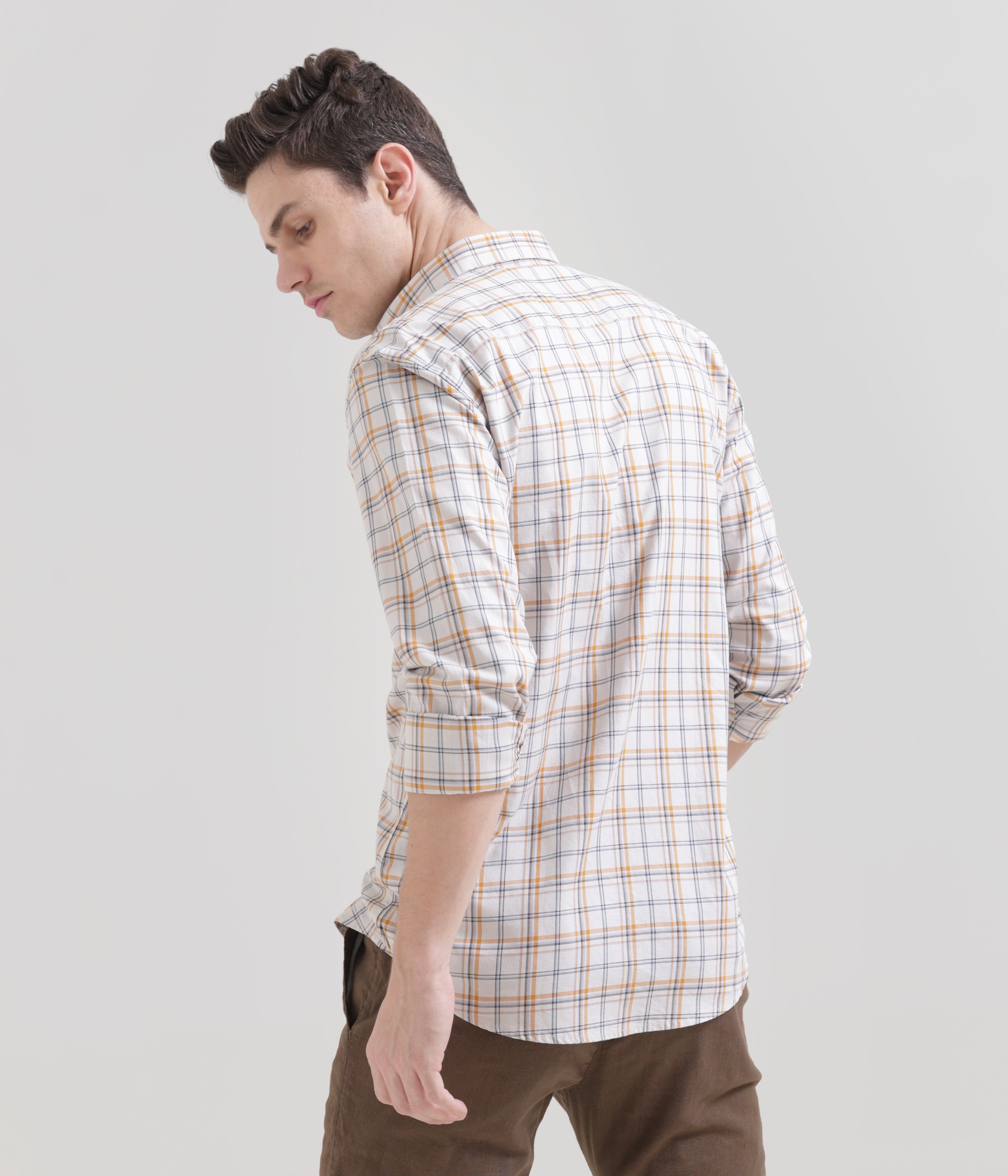 Check Printed Ivory Slim Fit Shirt: Versatile Style for Every Occasion