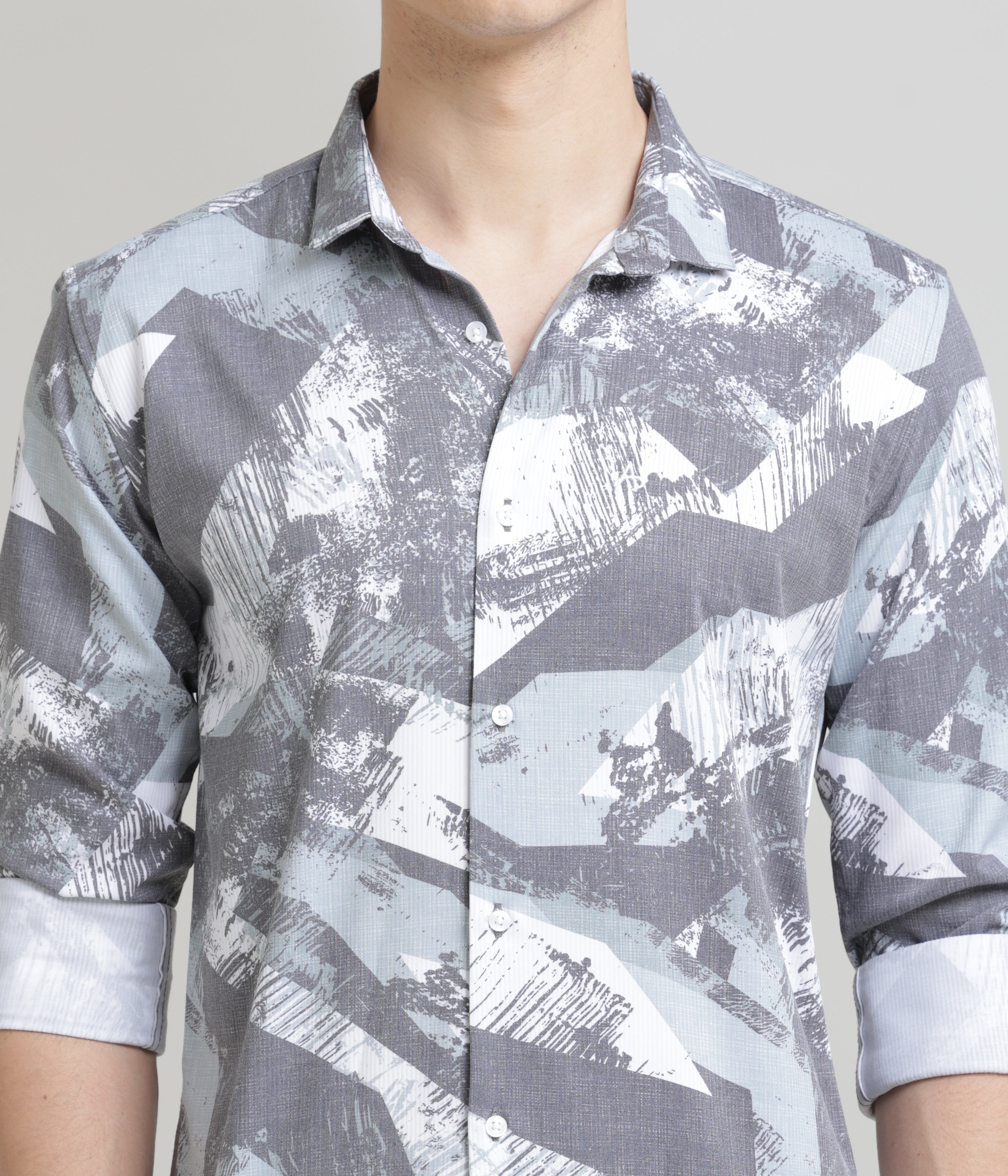 Printed Ice Blue Slim Fit Shirt