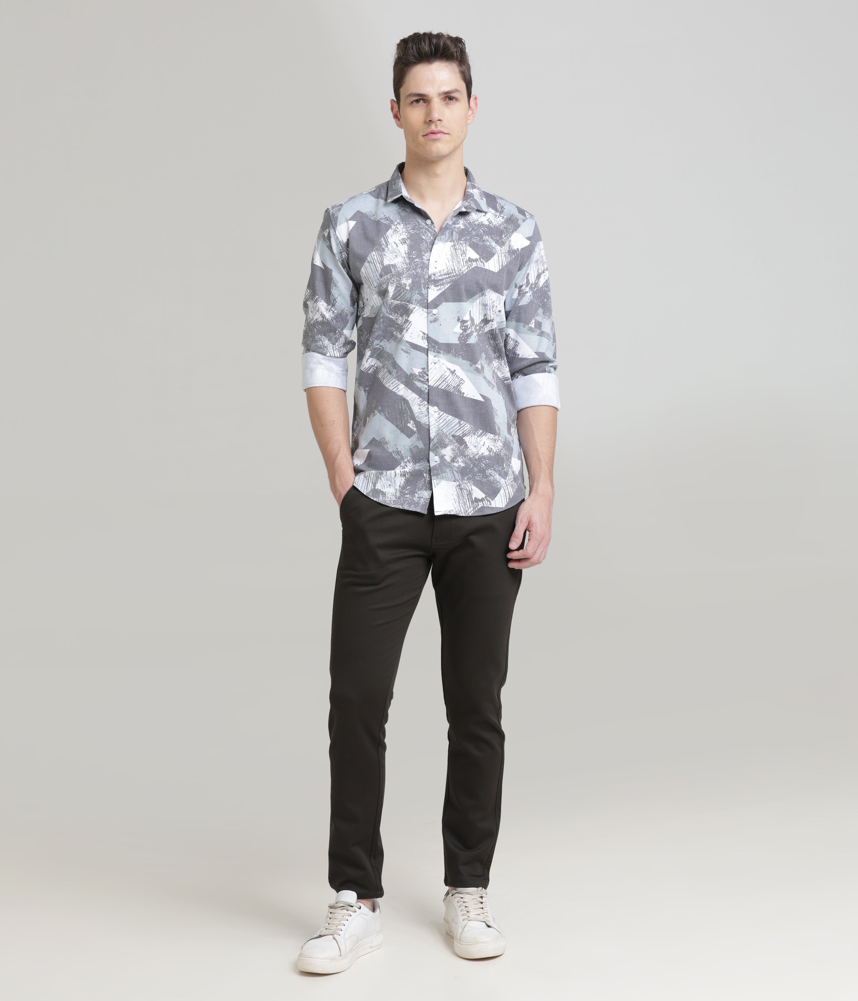 Printed Ice Blue Slim Fit Shirt