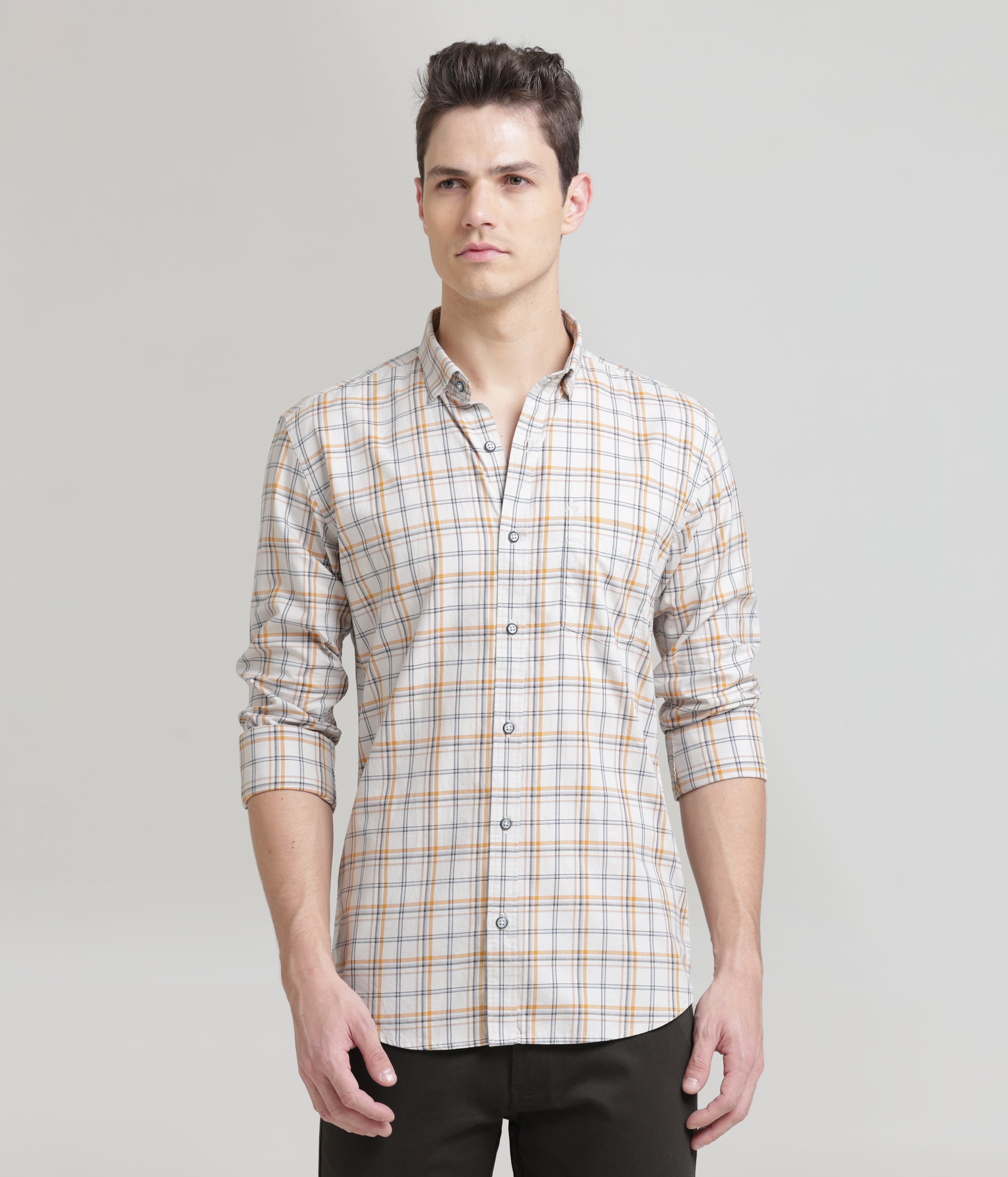 Check Printed Ivory Slim Fit Shirt: Versatile Style for Every Occasion