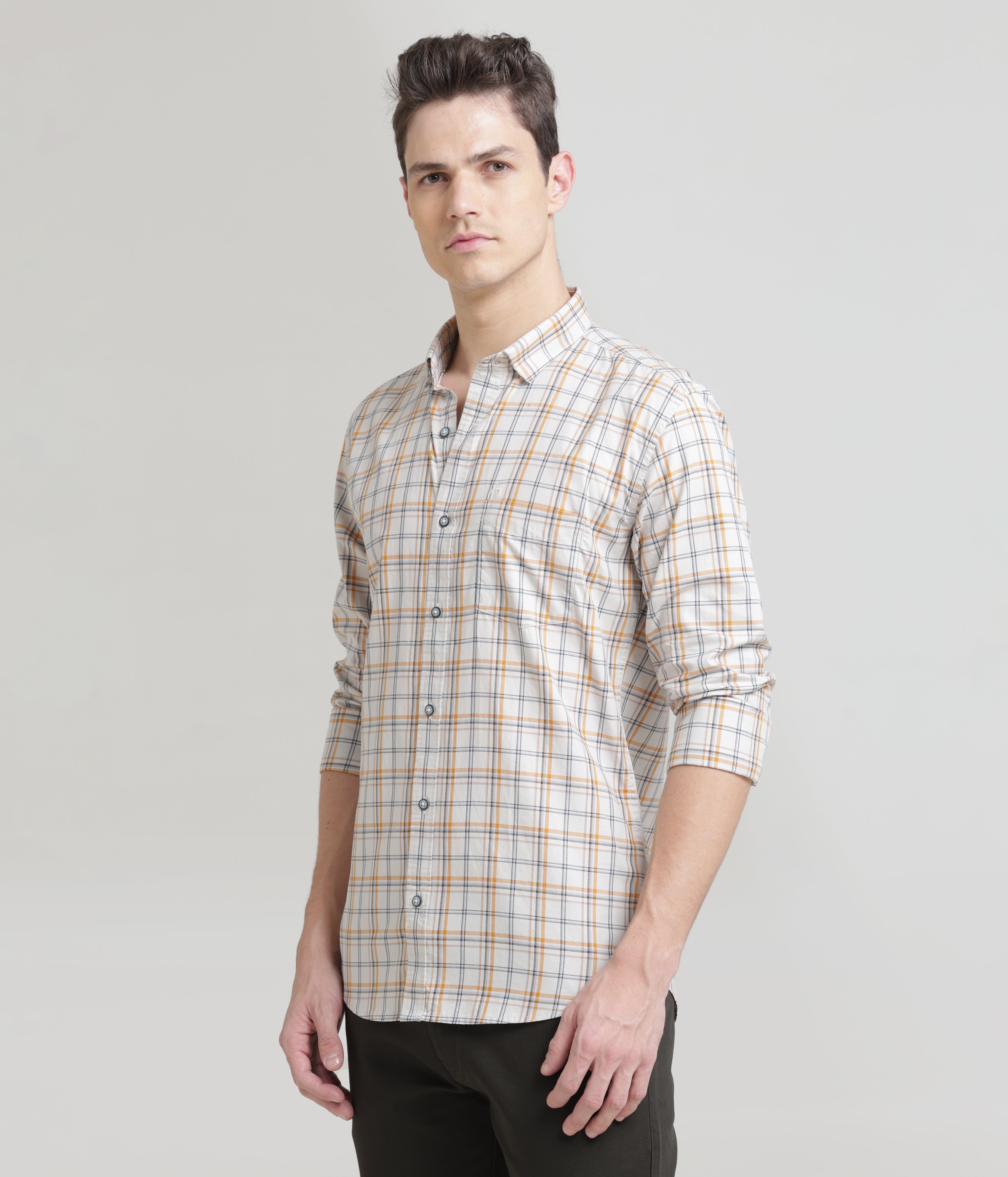 Check Printed Ivory Slim Fit Shirt: Versatile Style for Every Occasion