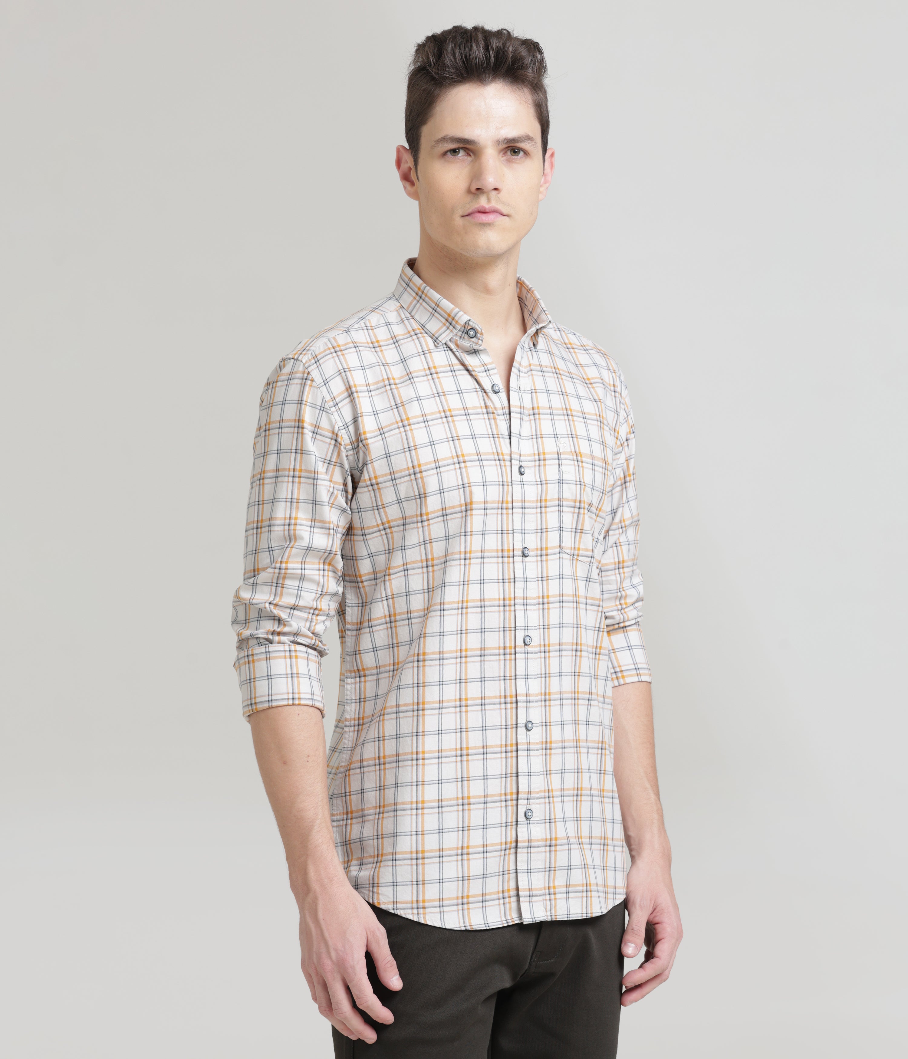 Check Printed Ivory Slim Fit Shirt: Versatile Style for Every Occasion