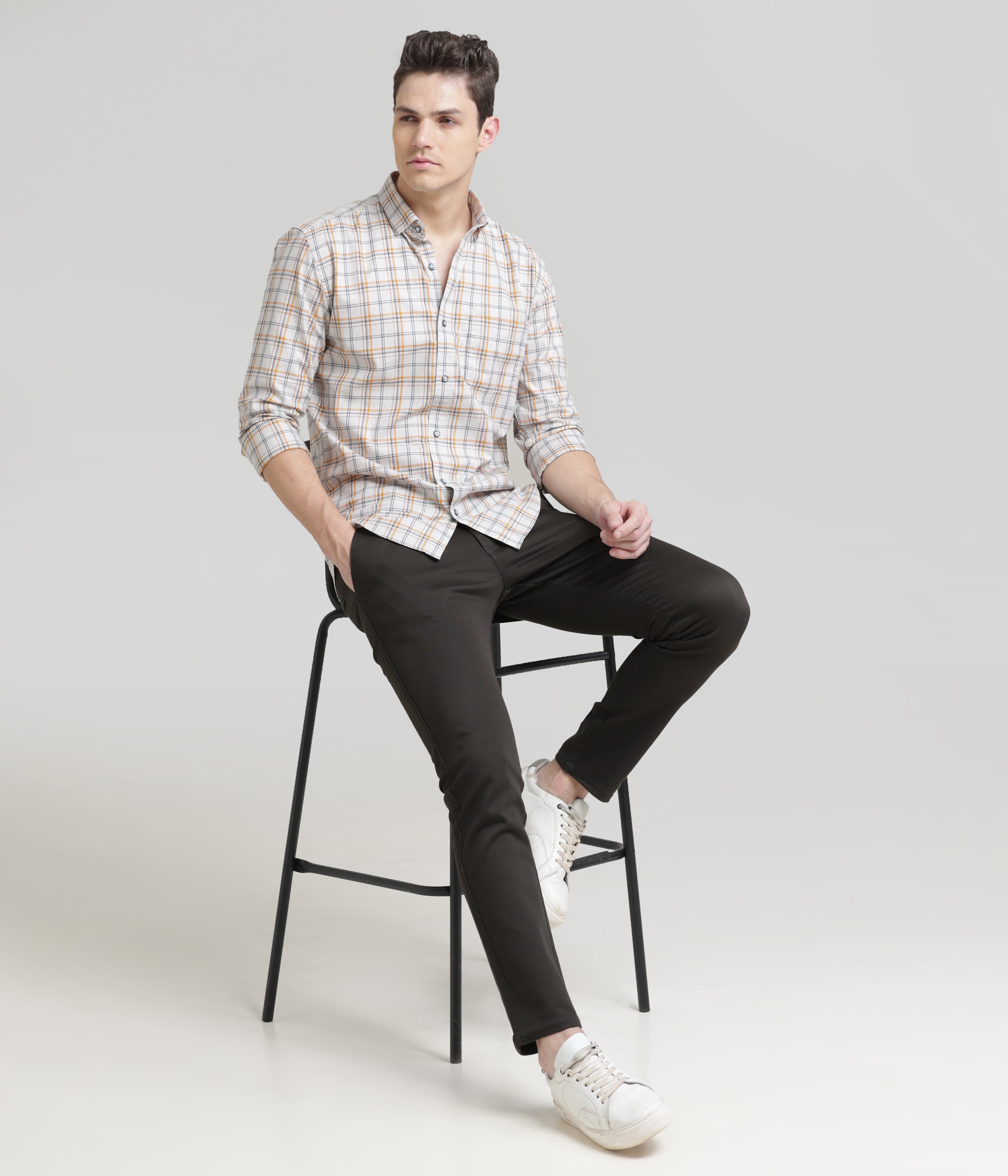 Check Printed Ivory Slim Fit Shirt: Versatile Style for Every Occasion