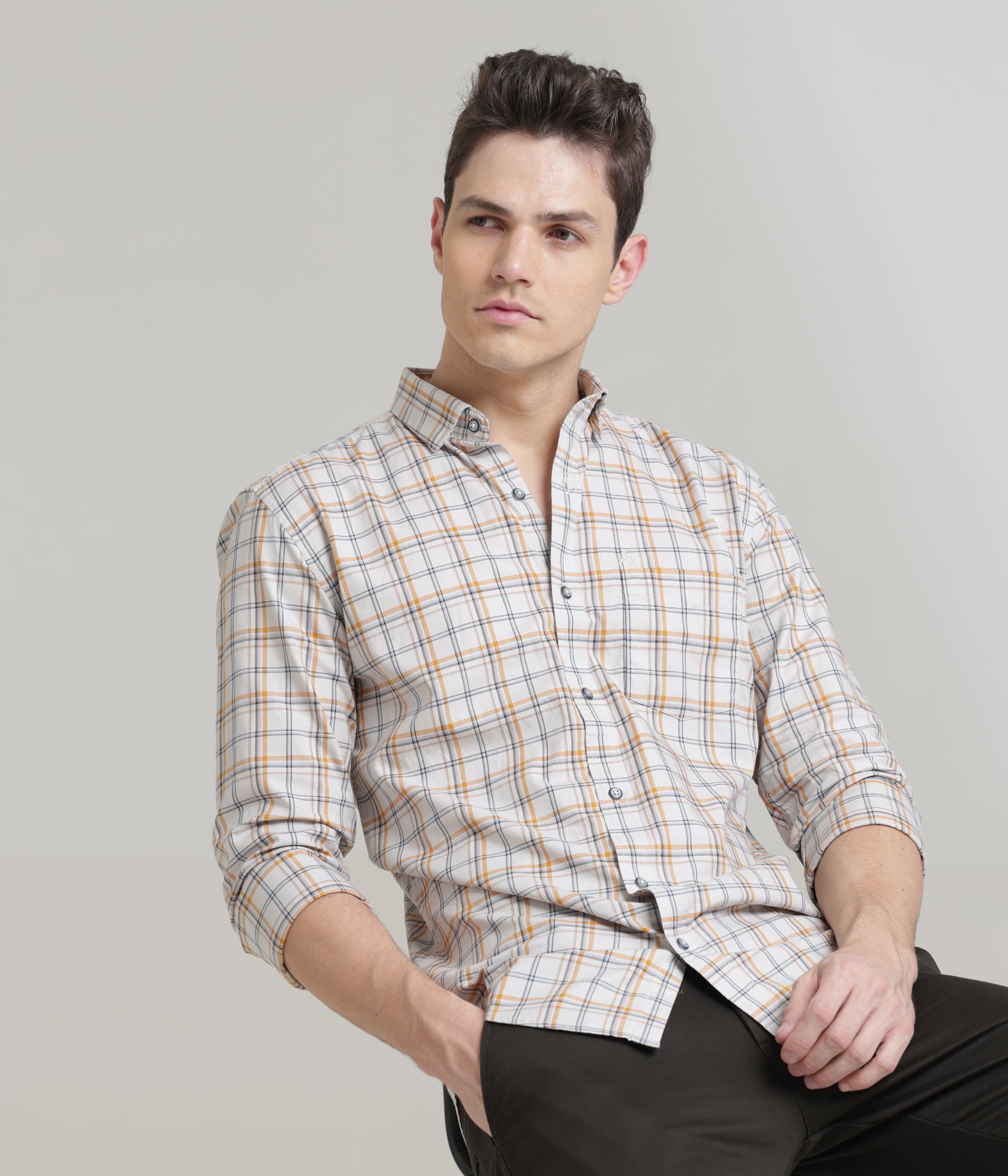 Check Printed Ivory Slim Fit Shirt: Versatile Style for Every Occasion