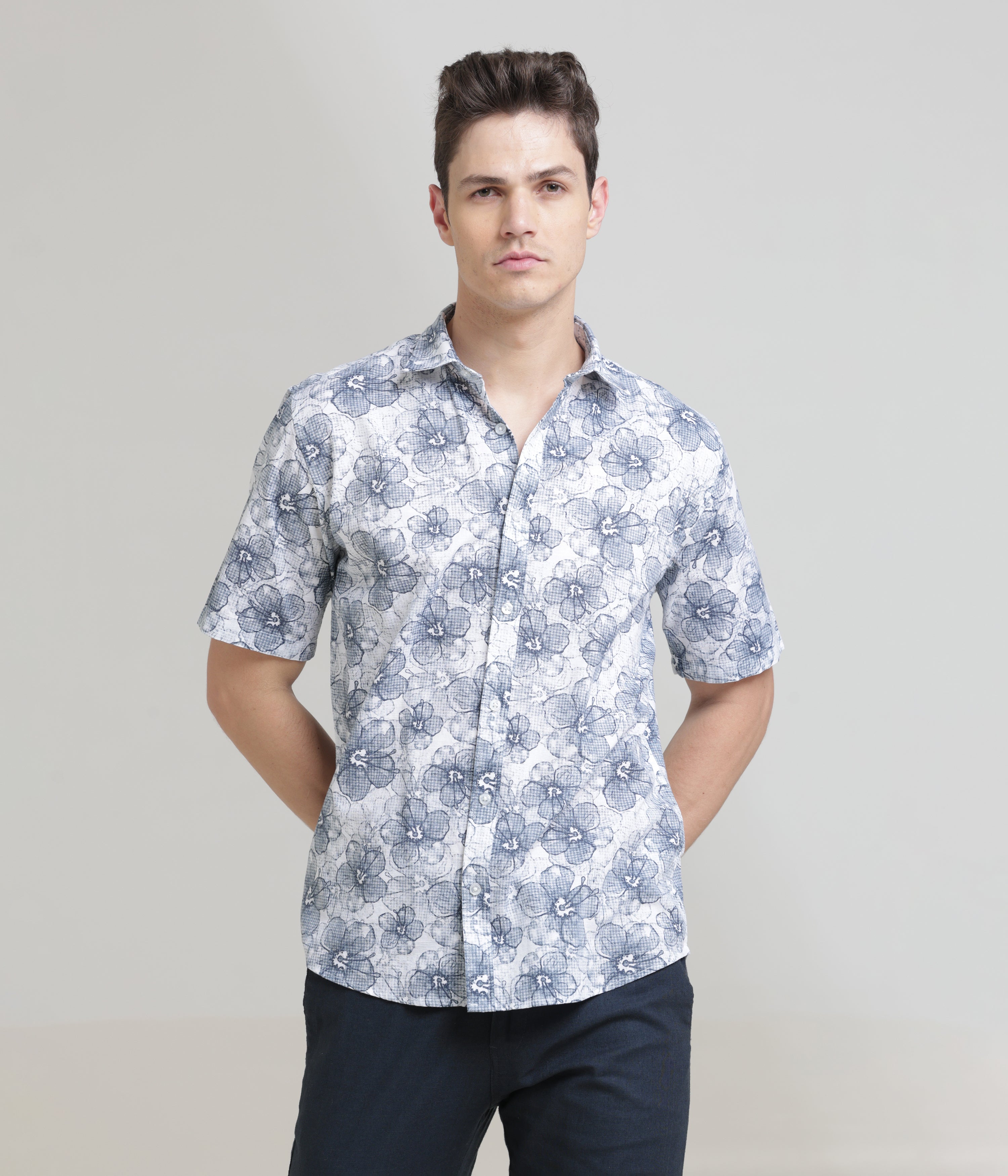 Blue Half Sleeve Slim Fit Shirt: Versatile Classic