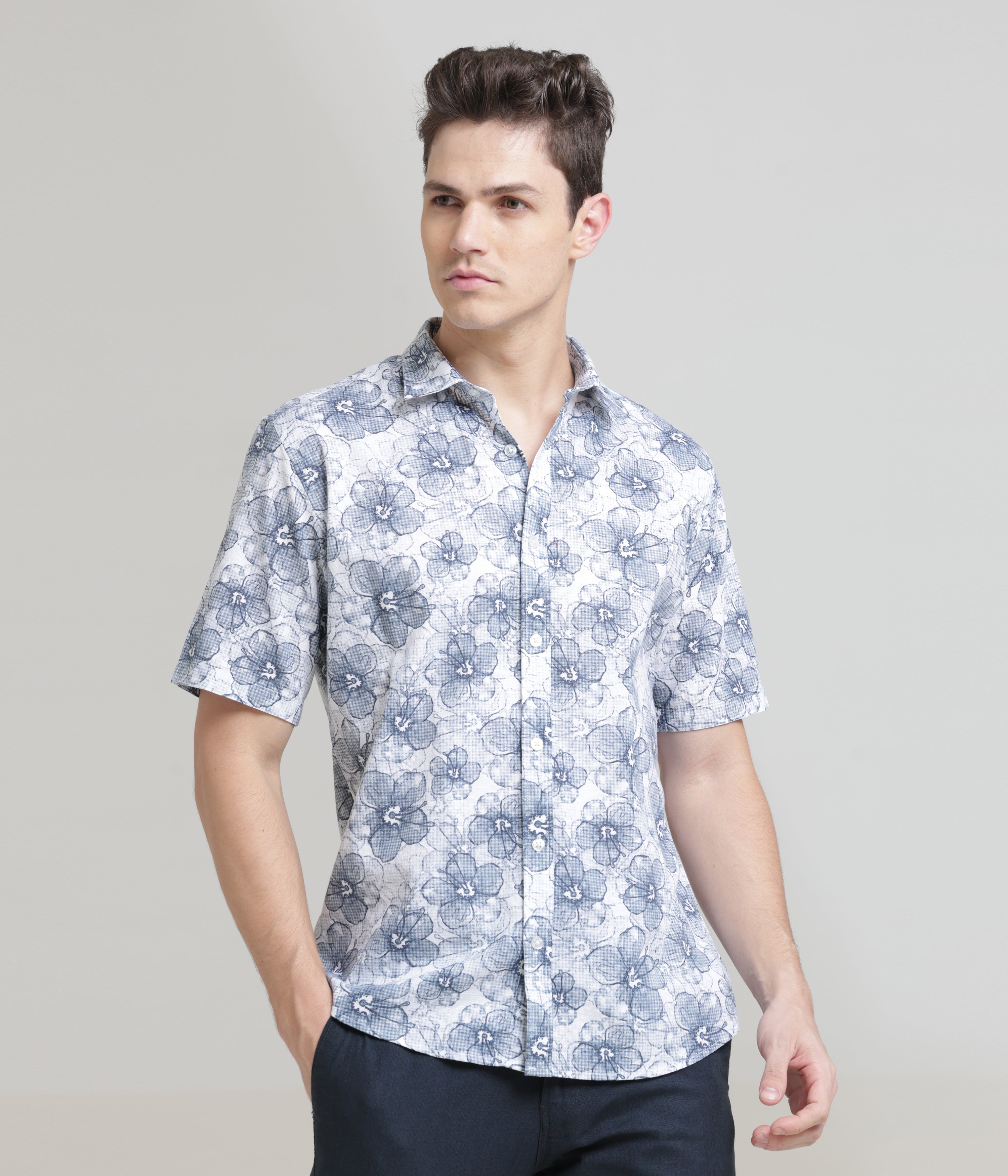 Blue Half Sleeve Slim Fit Shirt: Versatile Classic