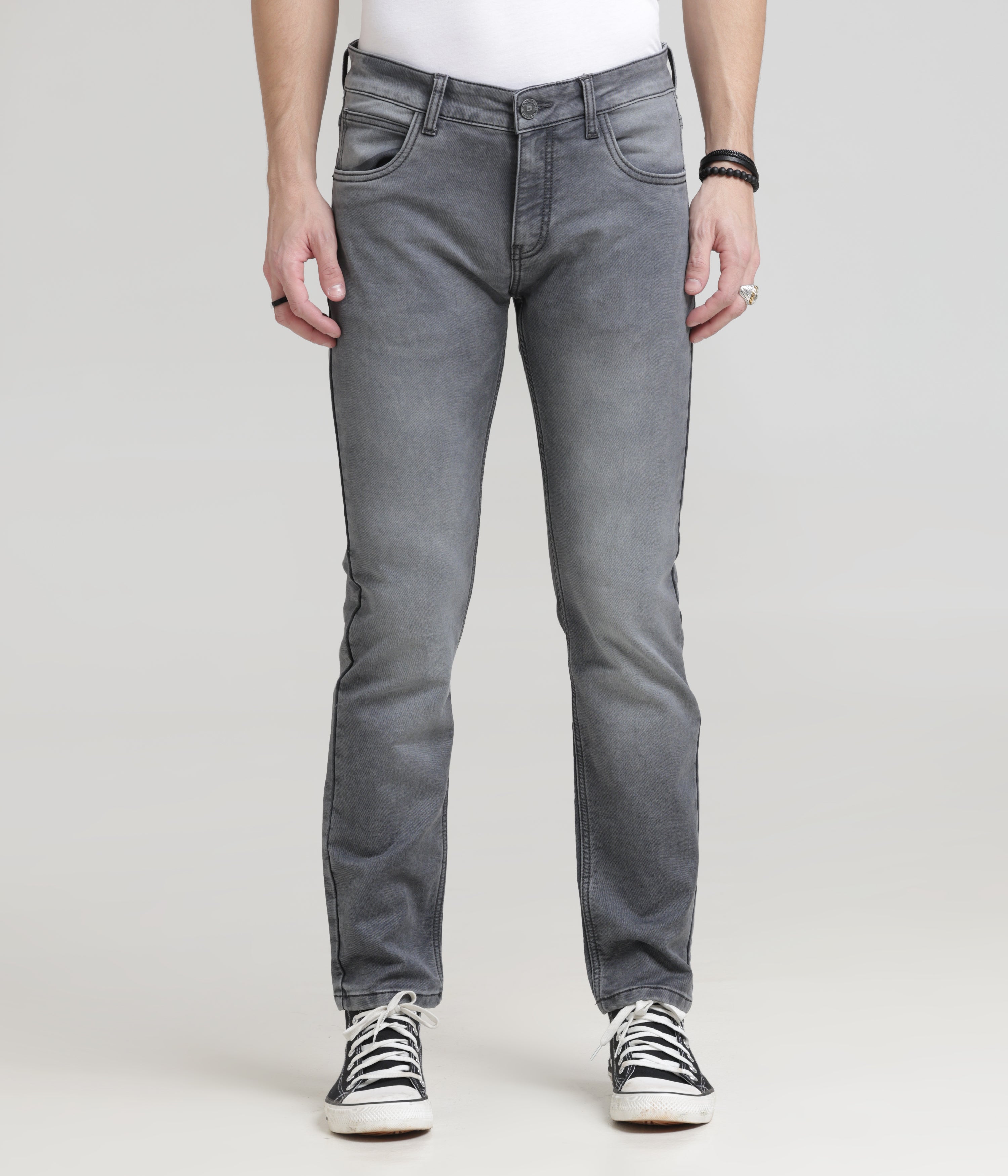 Grey Denim Jeans: Stylish Details, Versatile Comfort for Any Look