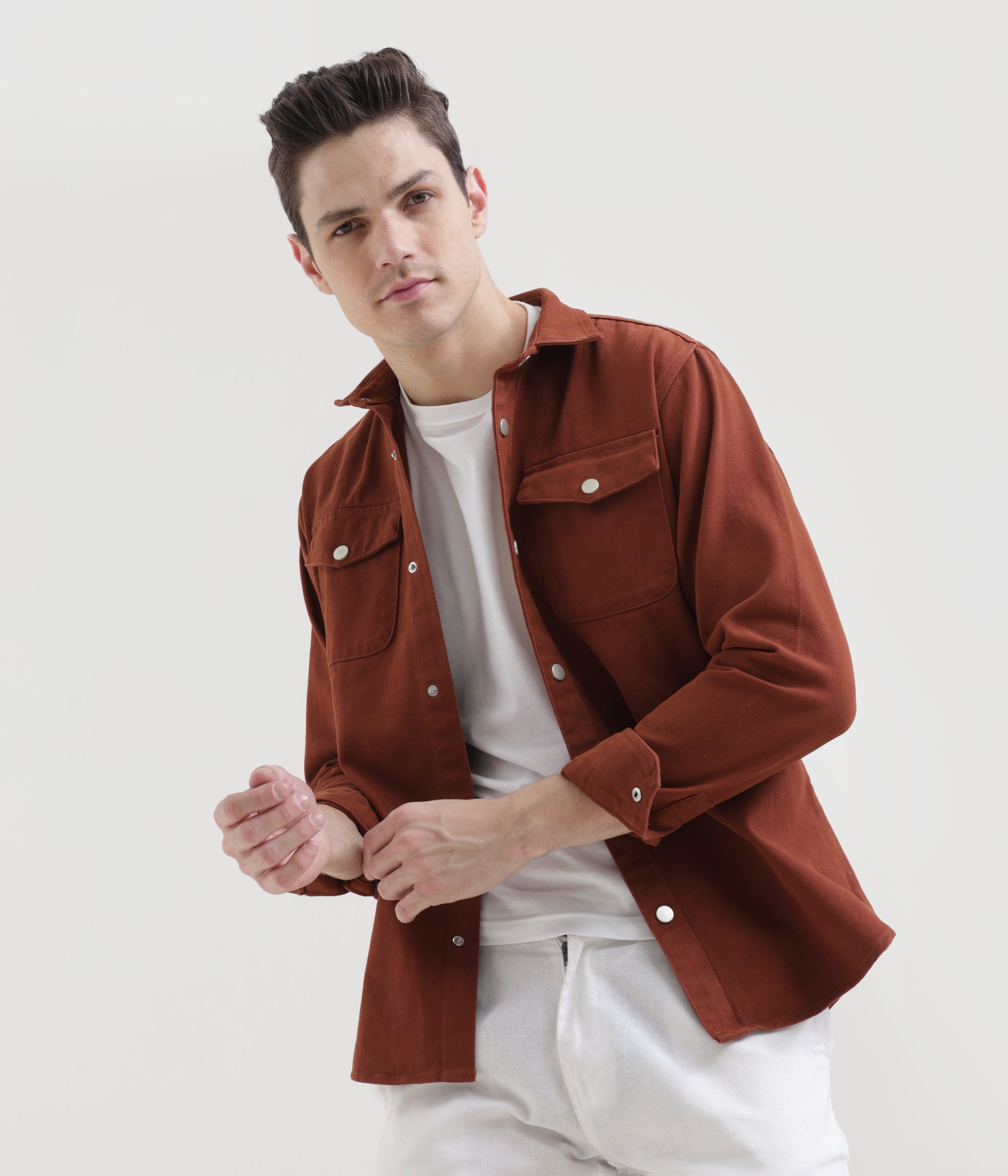Burnt Orange Classic Fit Double Pocket Shirt in Heavy Twill Cotton