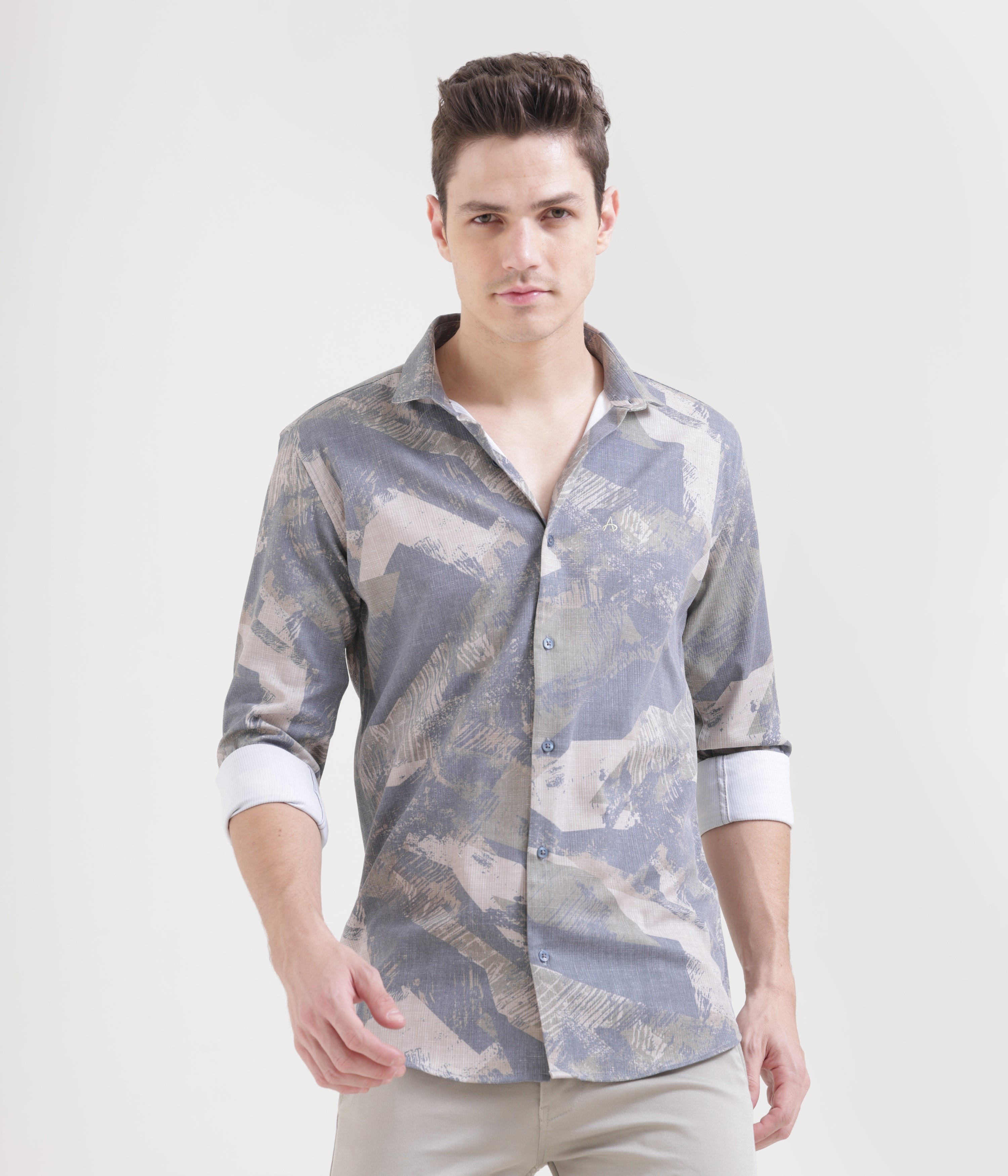 Beige Printed Slim Fit Shirt: Versatile Classic for Every Occasion