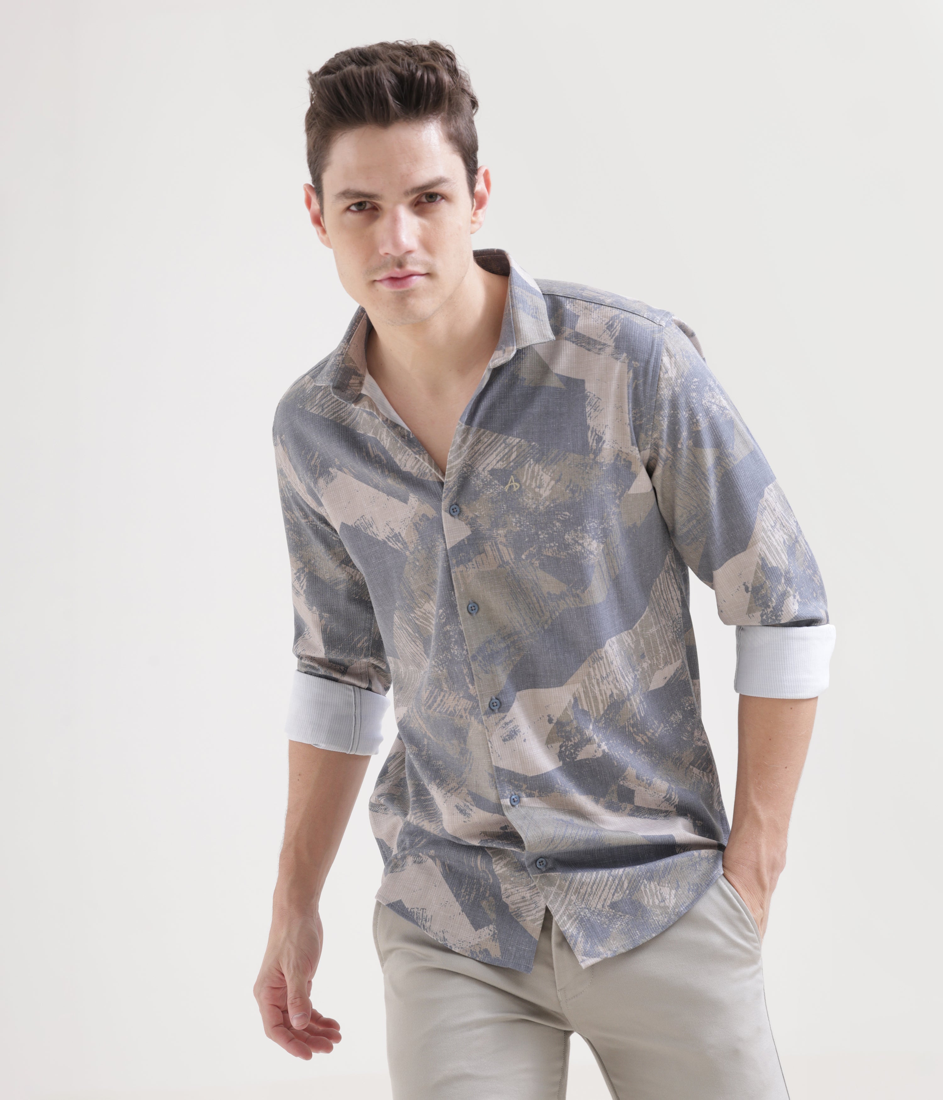 Beige Printed Slim Fit Shirt: Versatile Classic for Every Occasion
