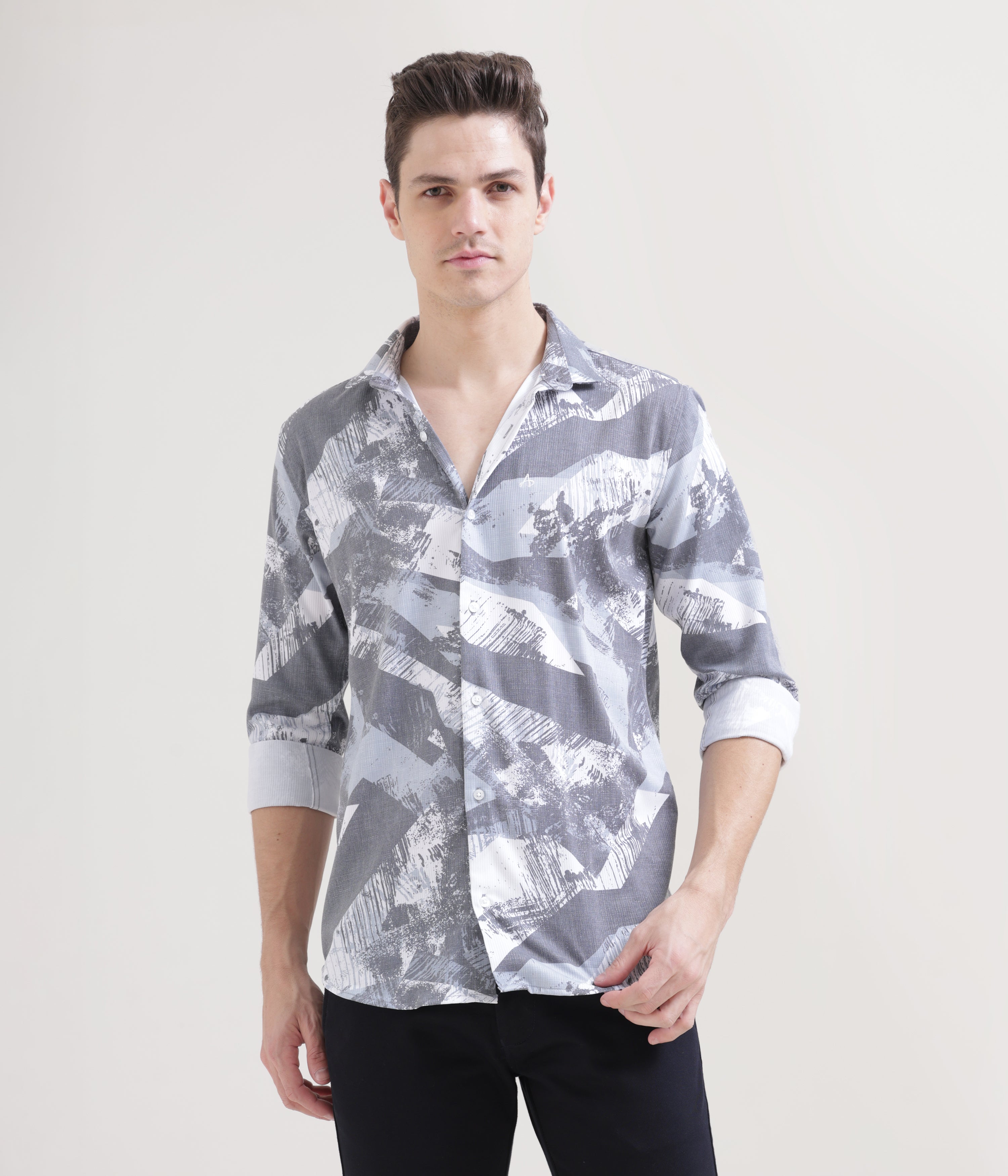 Printed Ice Blue Slim Fit Shirt