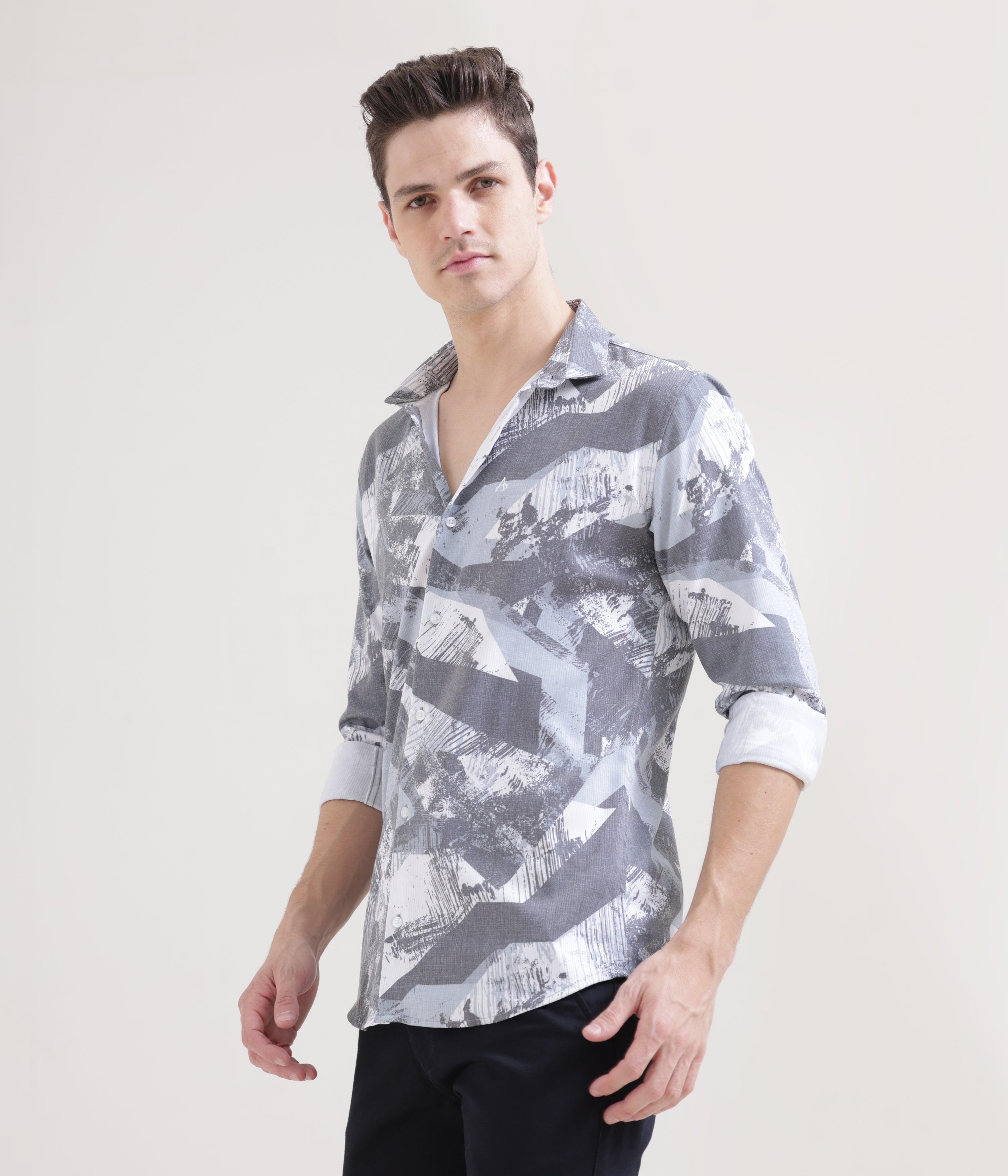 Printed Ice Blue Slim Fit Shirt