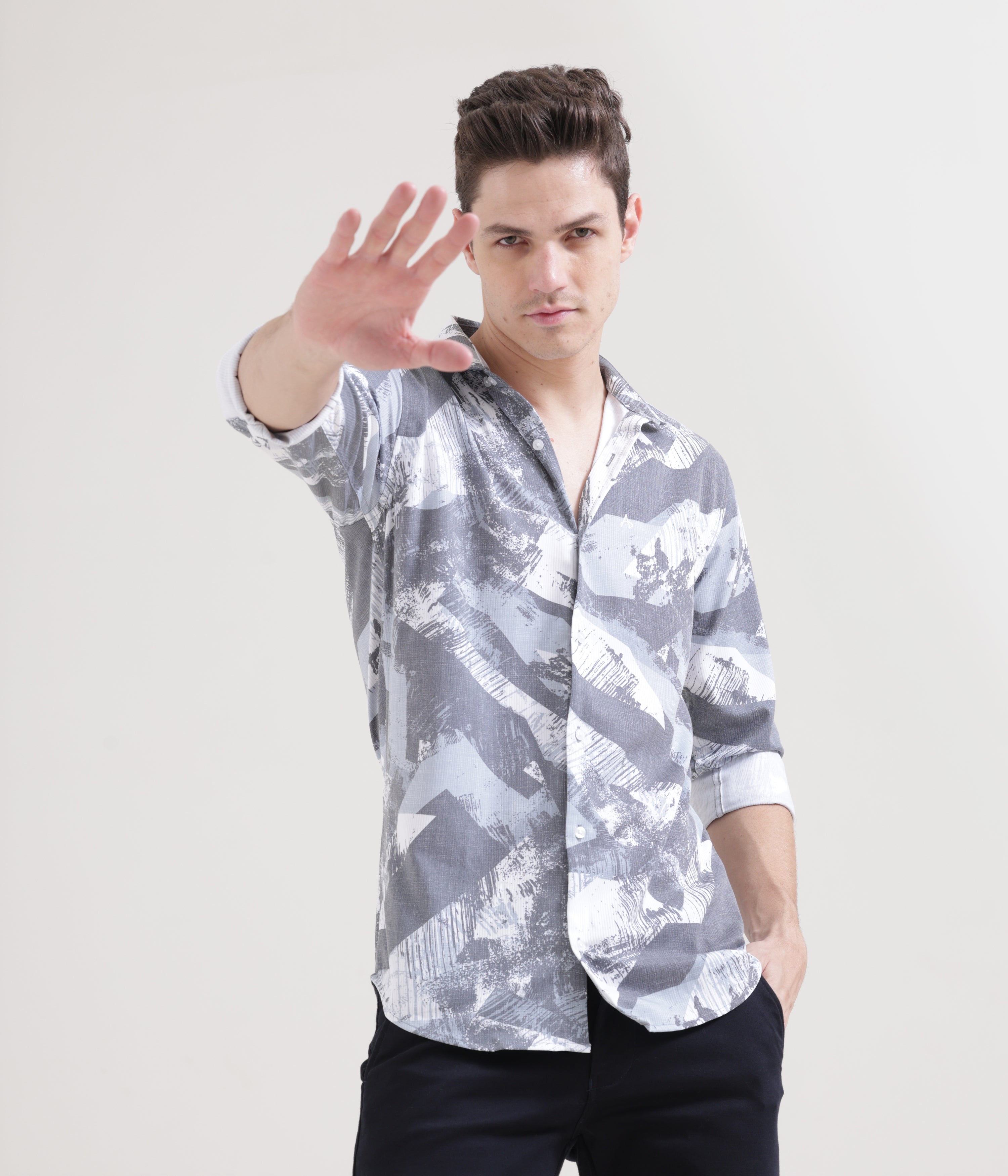 Printed Ice Blue Slim Fit Shirt