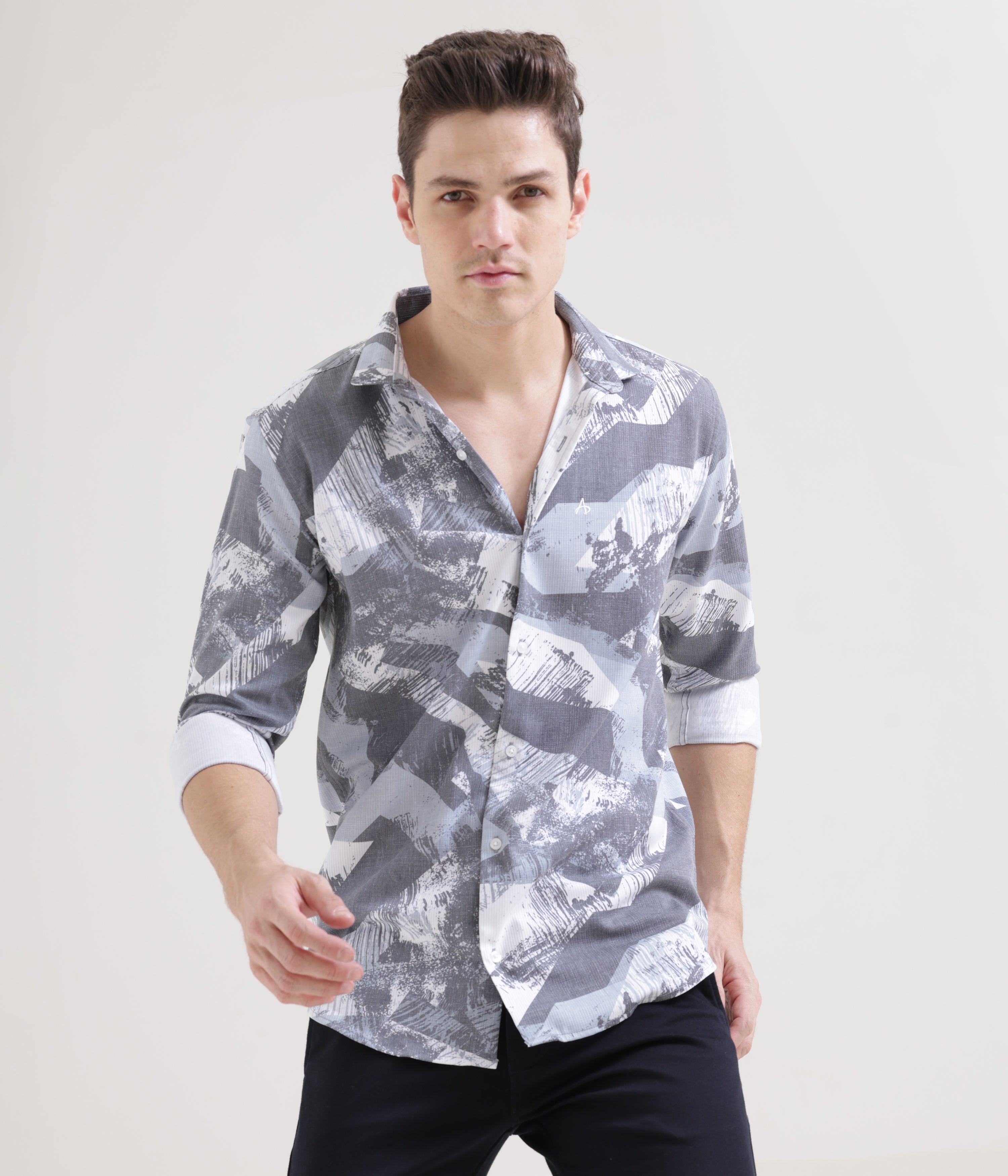 Printed Ice Blue Slim Fit Shirt