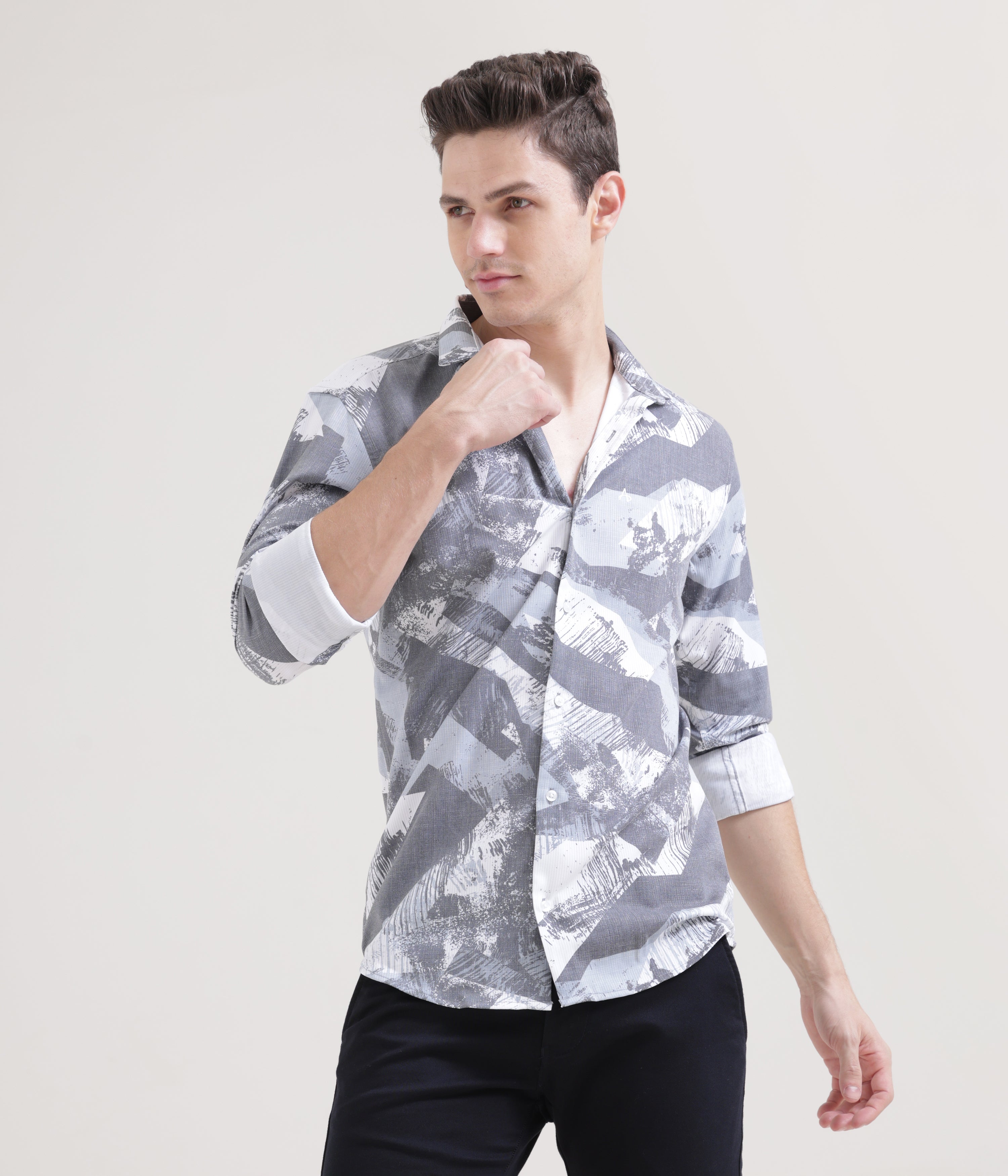 Printed Ice Blue Slim Fit Shirt