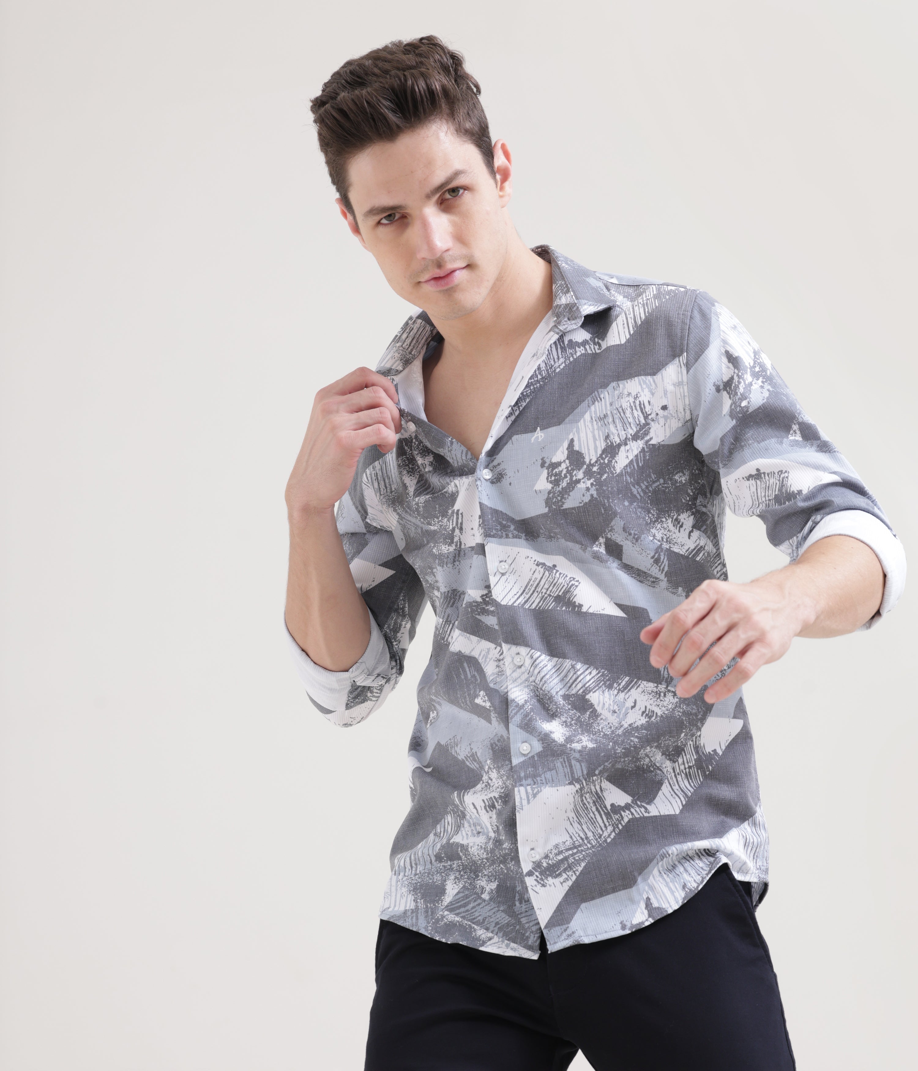 Printed Ice Blue Slim Fit Shirt