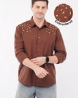 Leaves Embroidery Brown Relaxed Fit Shirt