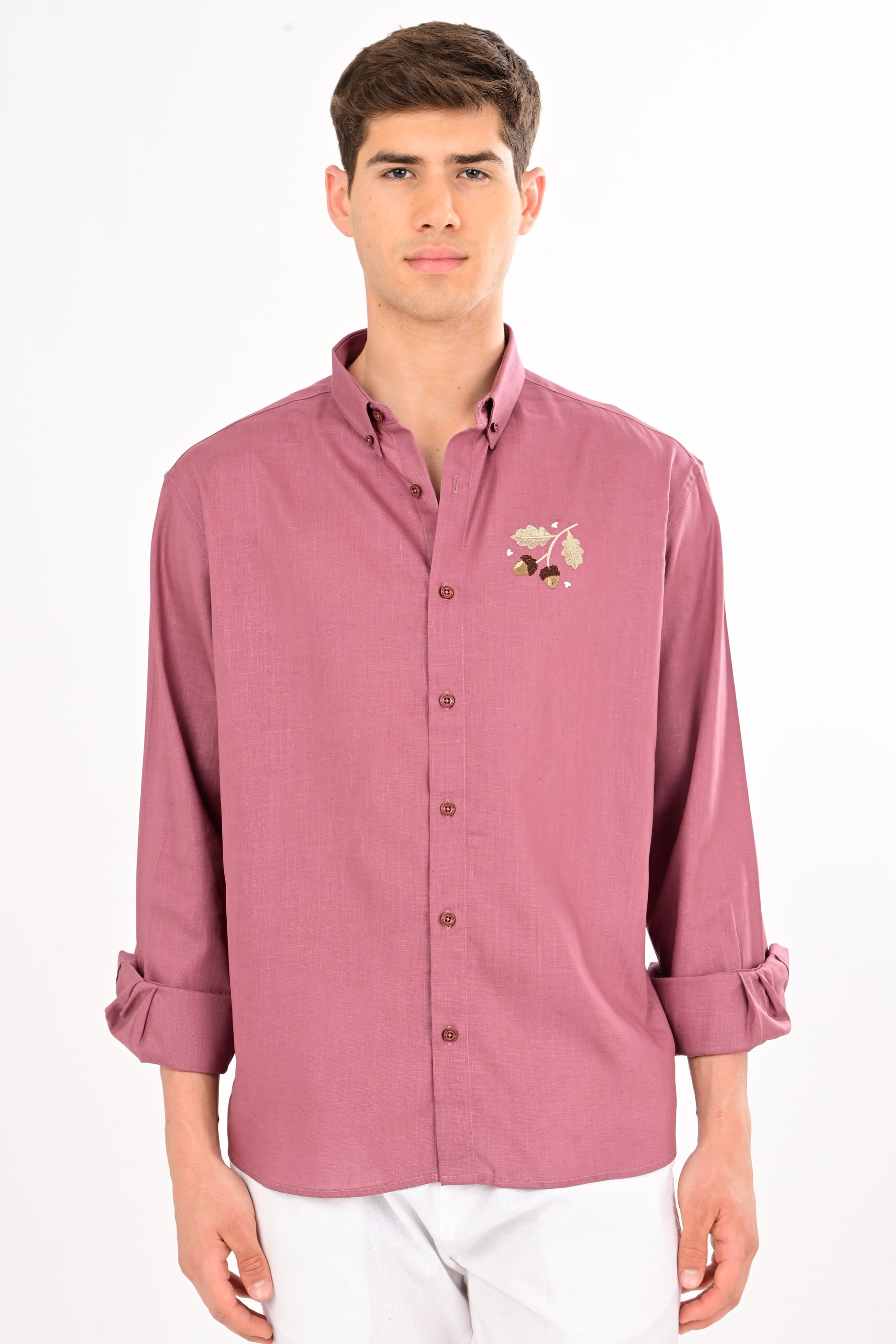 Wild Orchid Embroidered Relaxed Fit Linen Shirt