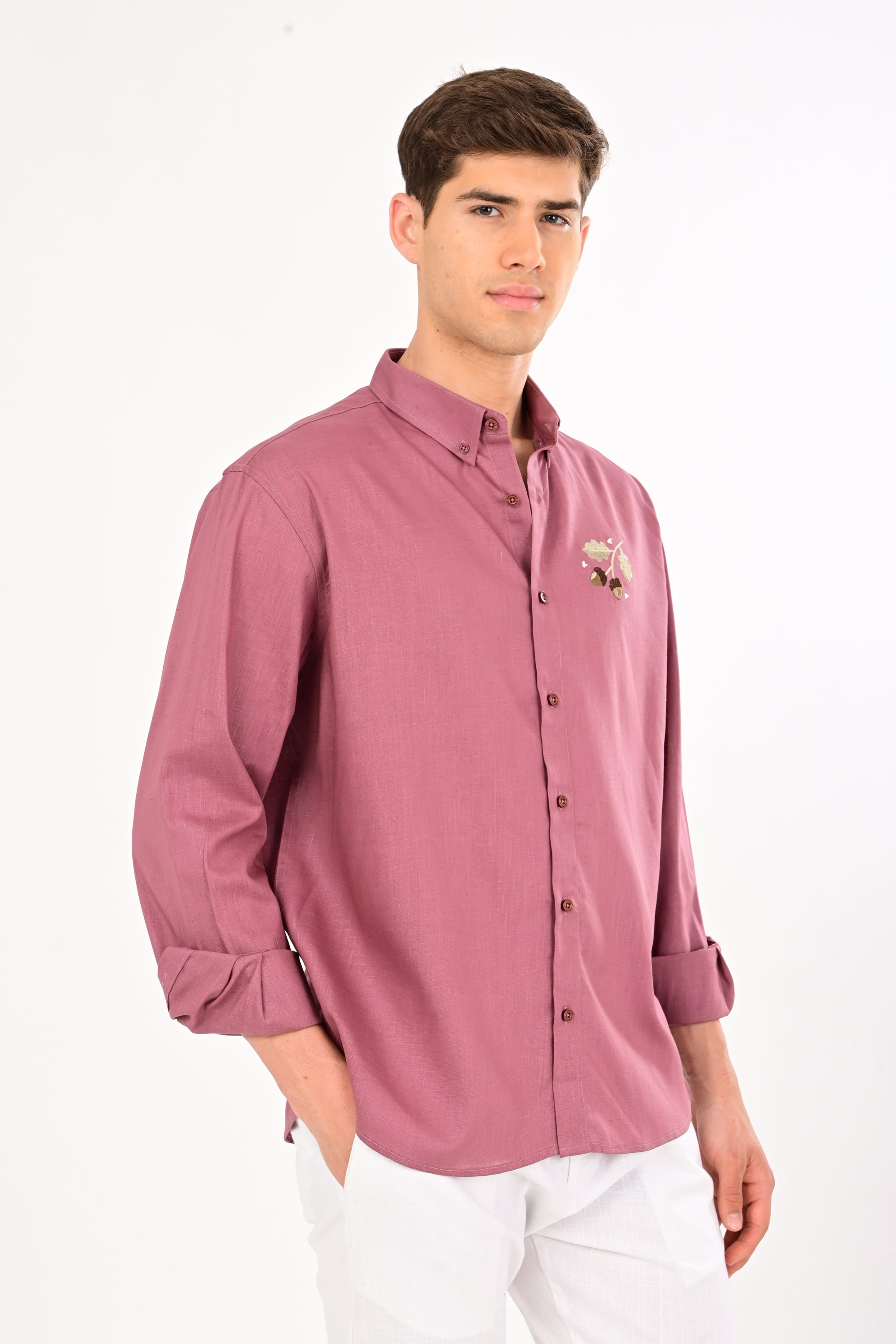 Wild Orchid Embroidered Relaxed Fit Linen Shirt