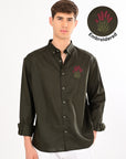 Olive Bloom Embroidered Relaxed Fit Linen Shirt