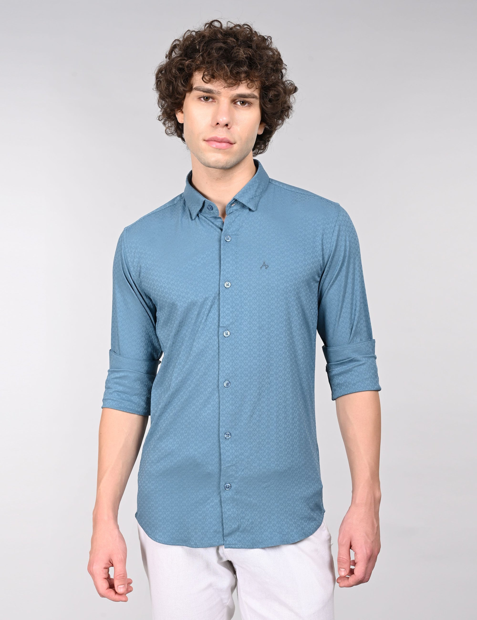 Slate blue full sleeve slim fit shirt – Address Apparels