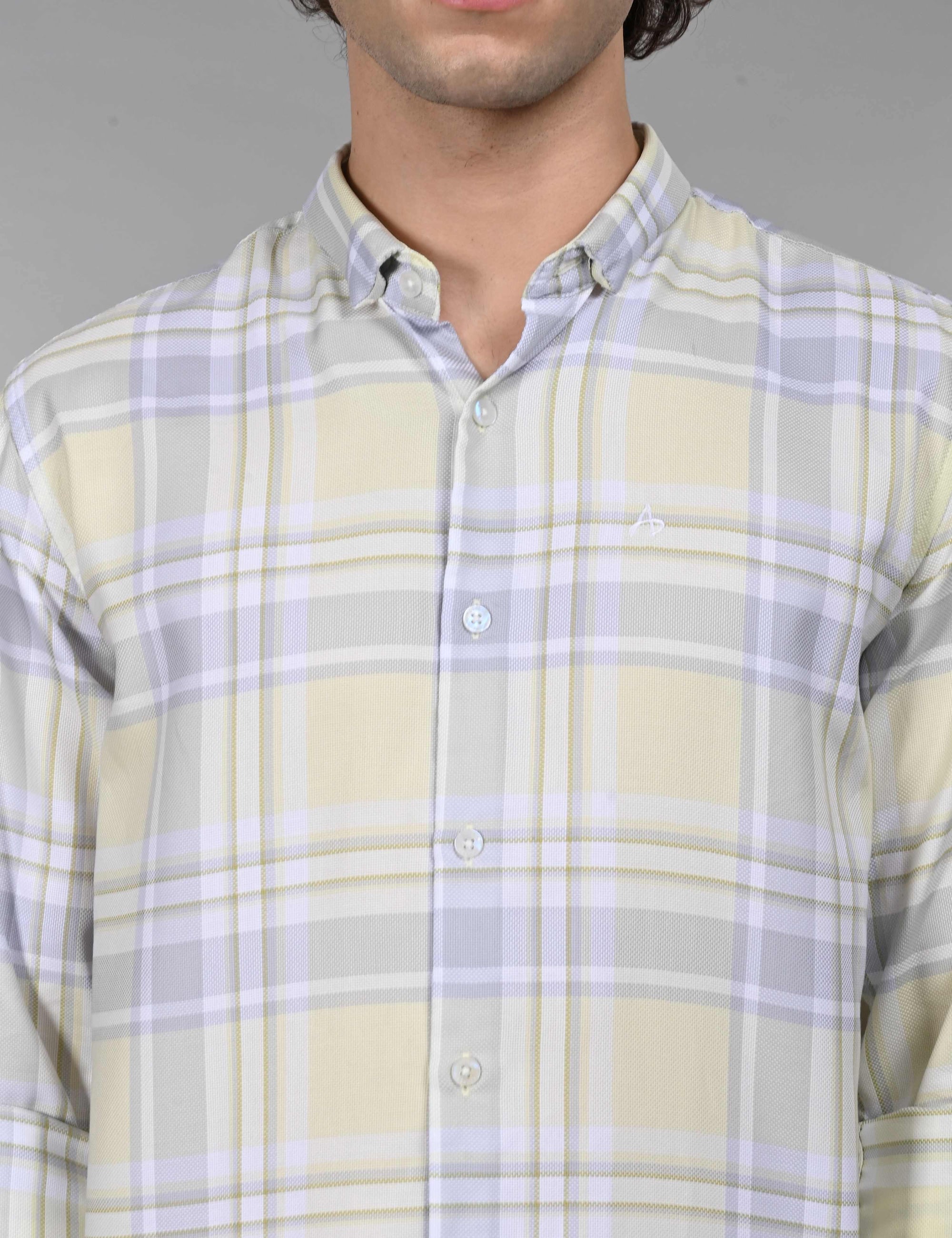 Full sleeve tea green slim fit check shirt