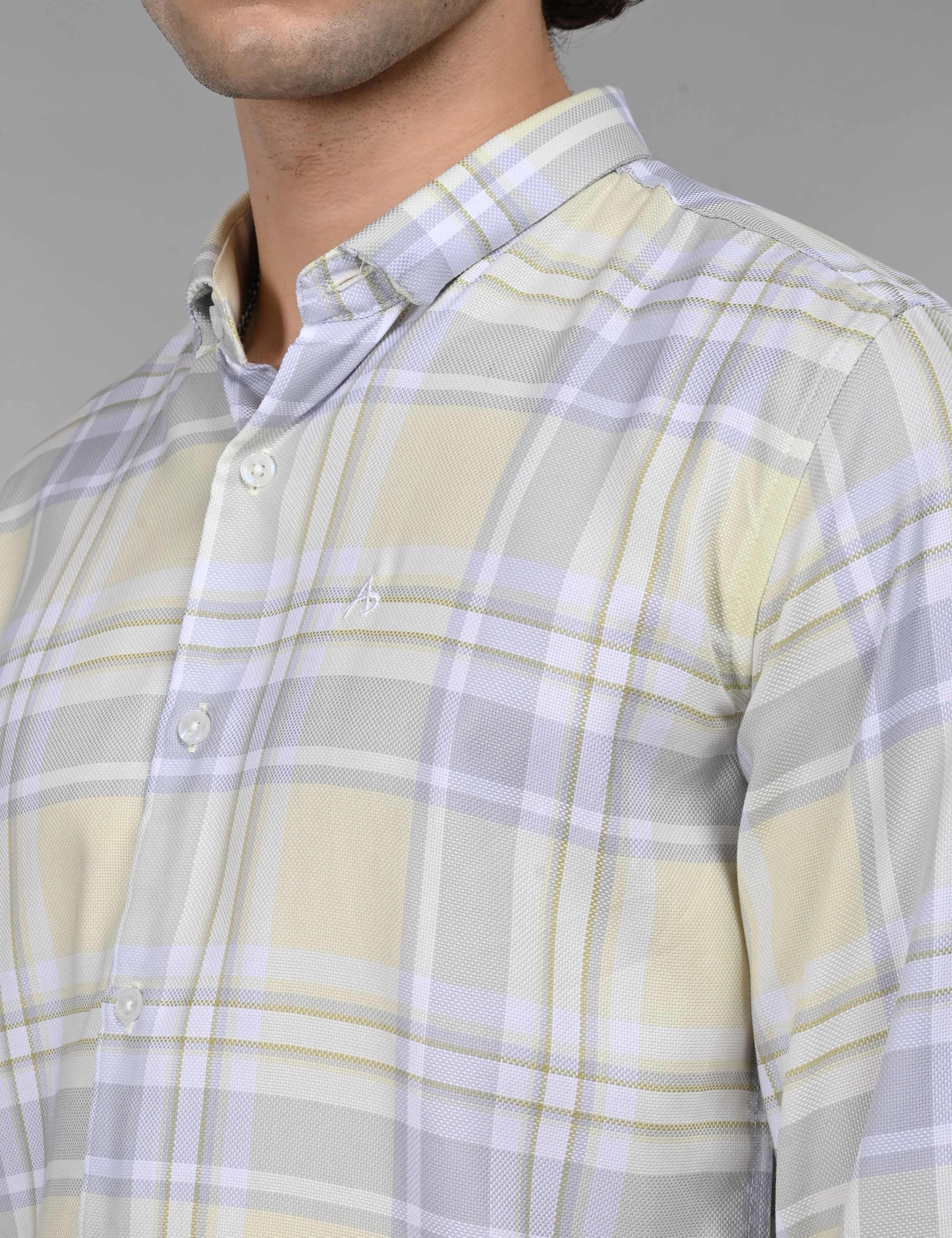 Full sleeve tea green slim fit check shirt