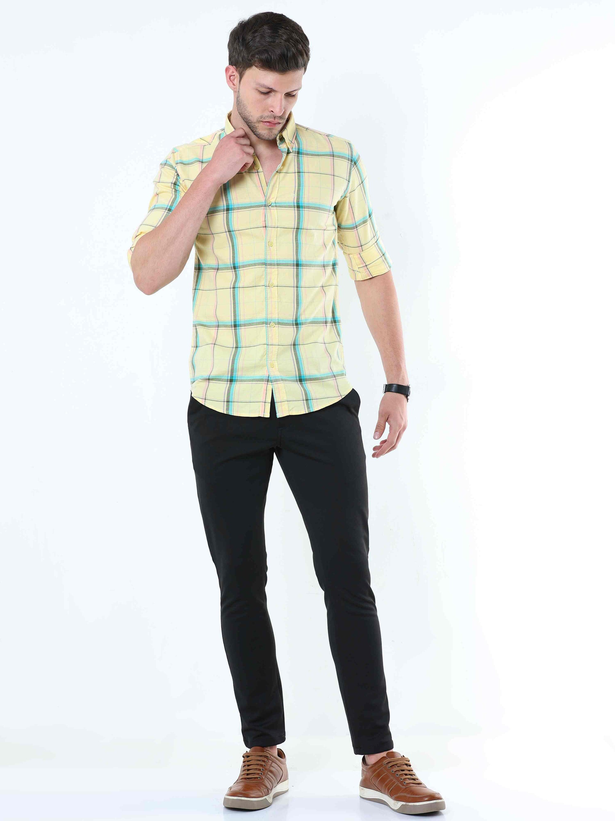 Light Goldenrod Classy Check Shirt