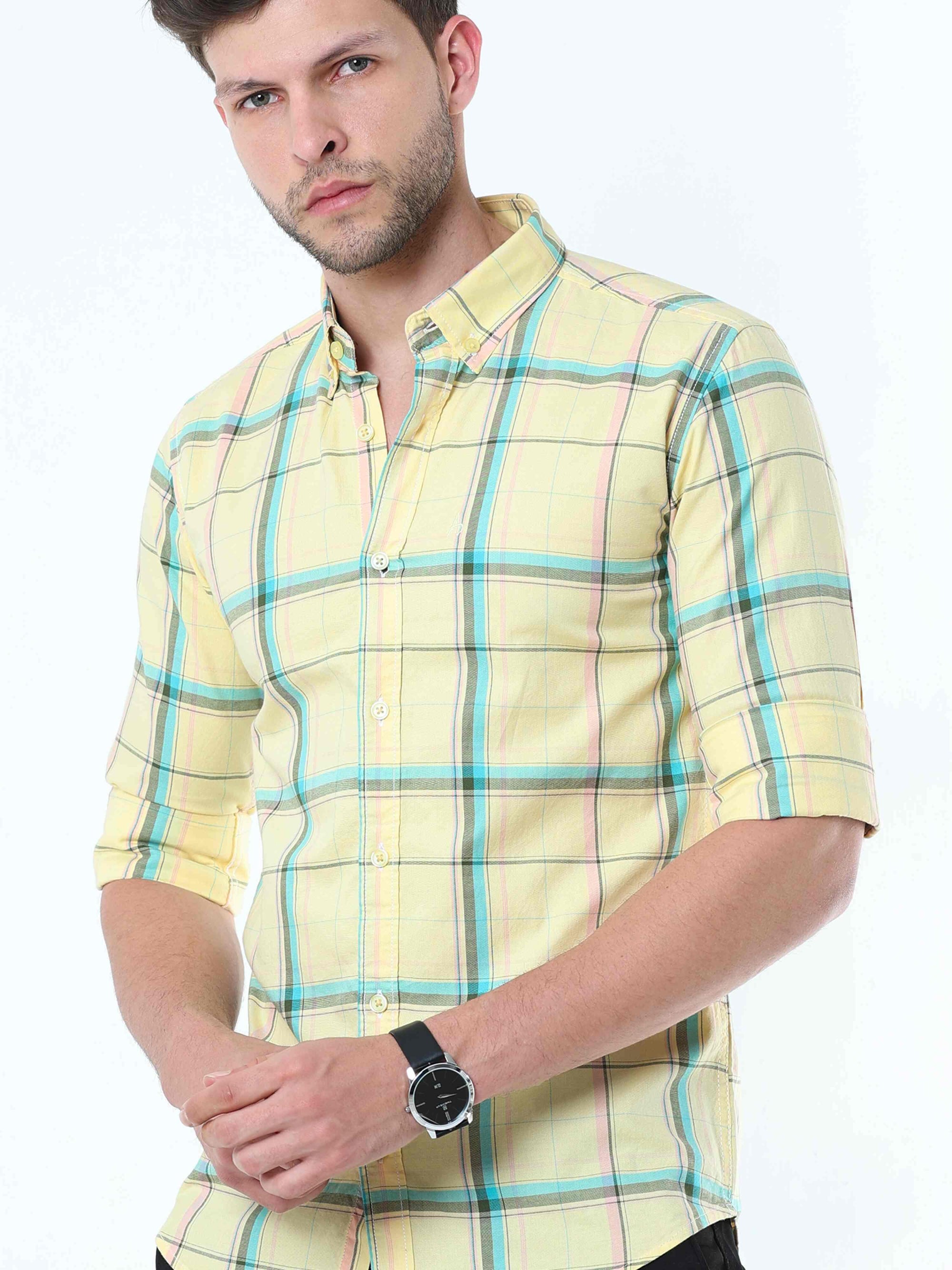 Light Goldenrod Classy Check Shirt