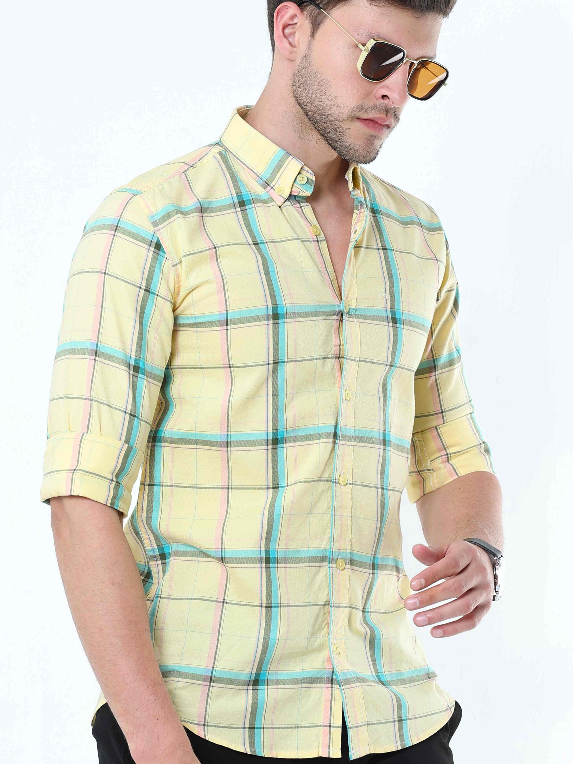 Light Goldenrod Classy Check Shirt