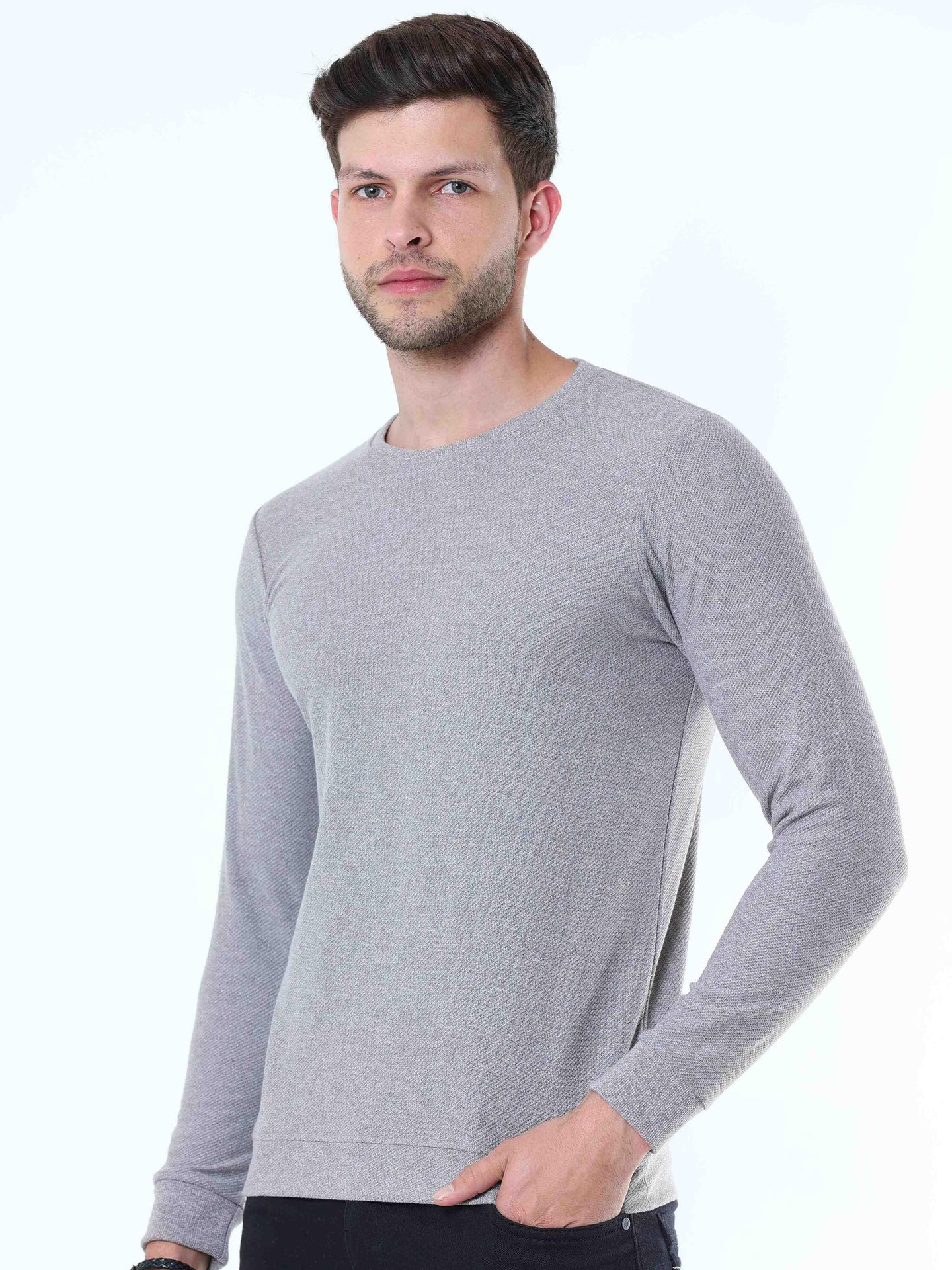 Knitted Gray Full Sleeve T-shirt