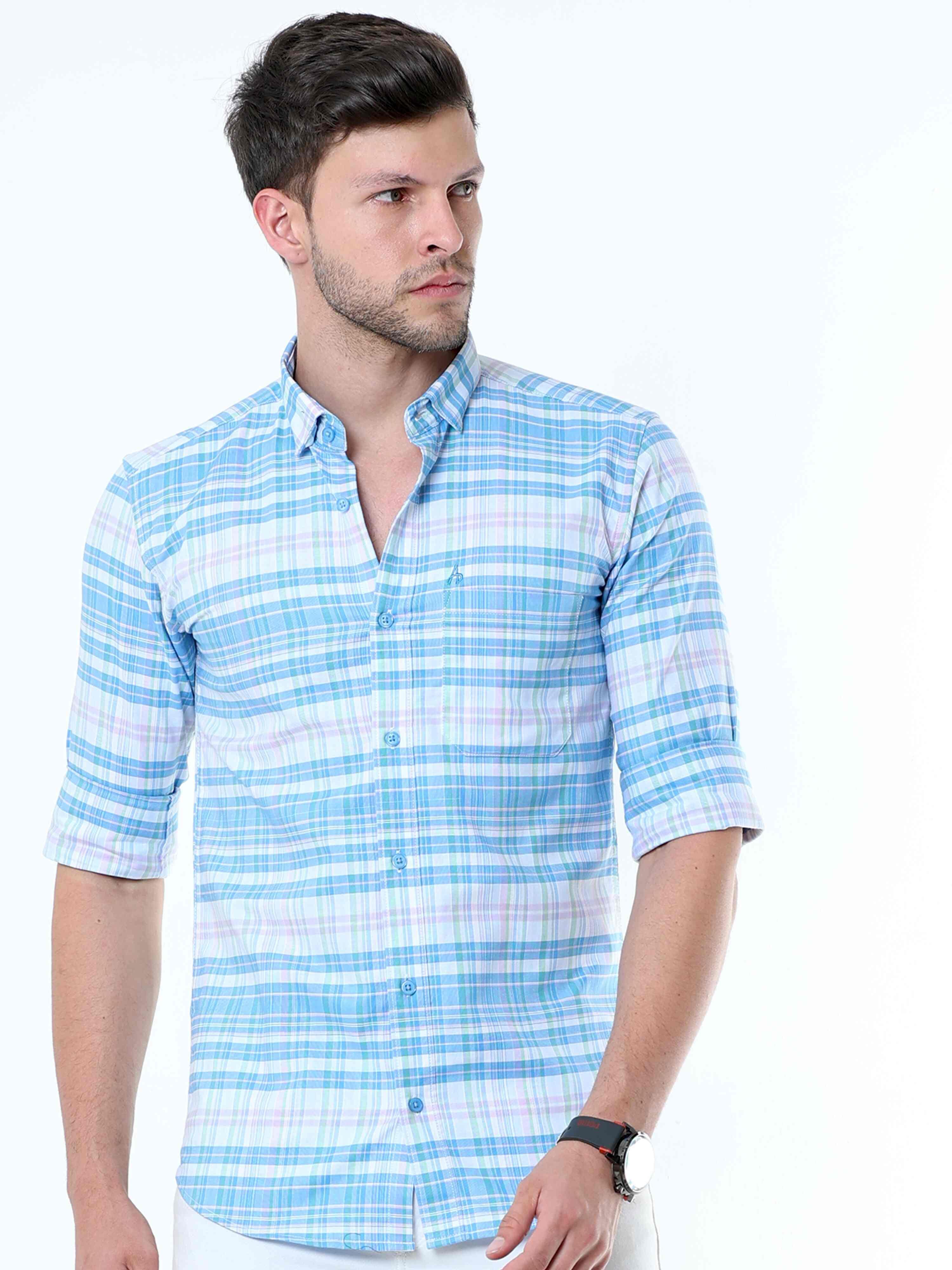 Neon Blue Classy Check Shirt