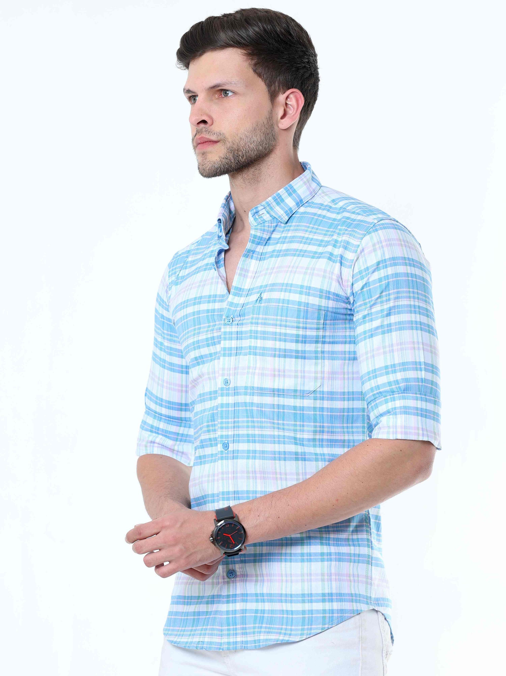 Neon Blue Classy Check Shirt