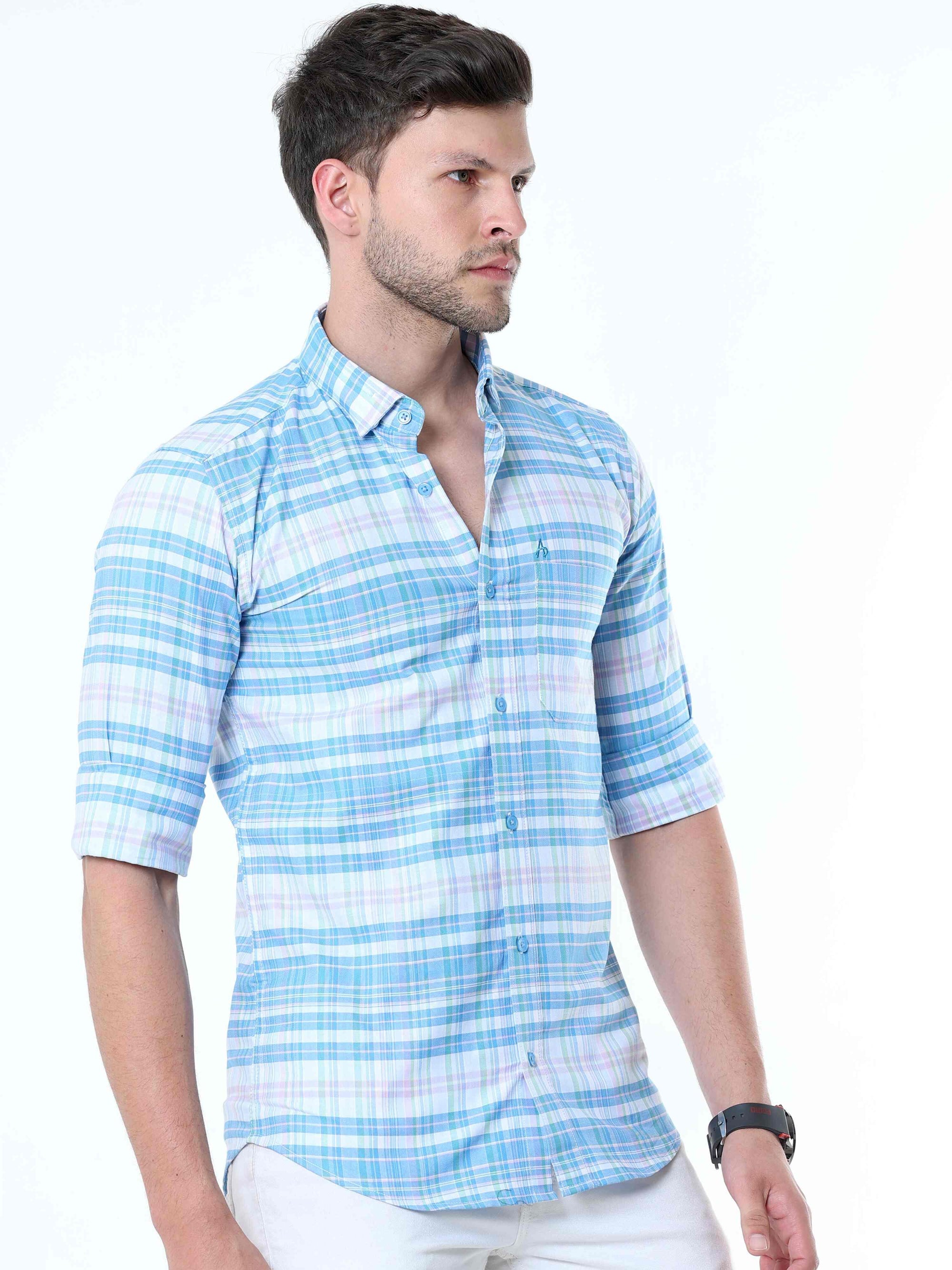 Neon Blue Classy Check Shirt