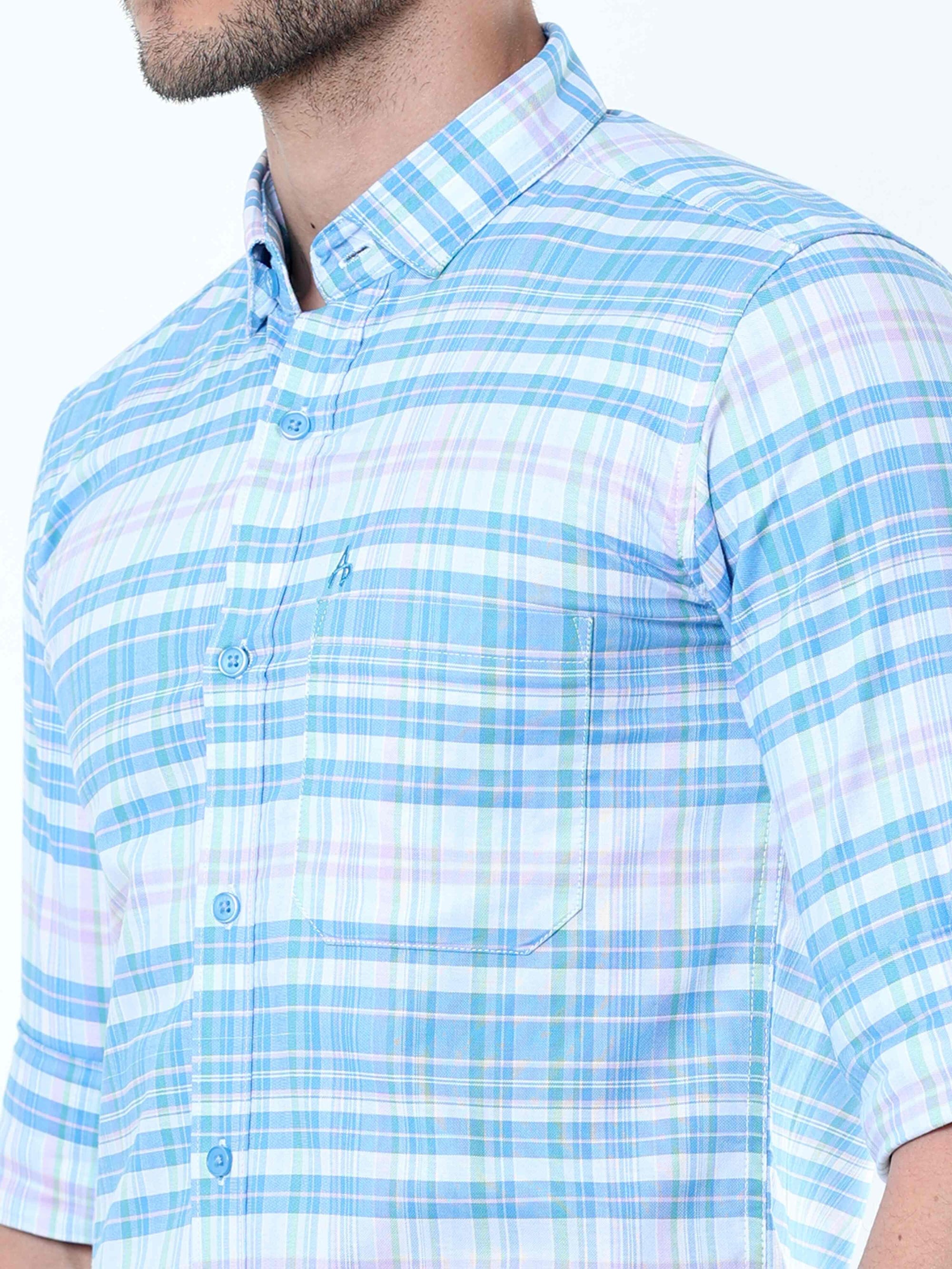 Neon Blue Classy Check Shirt
