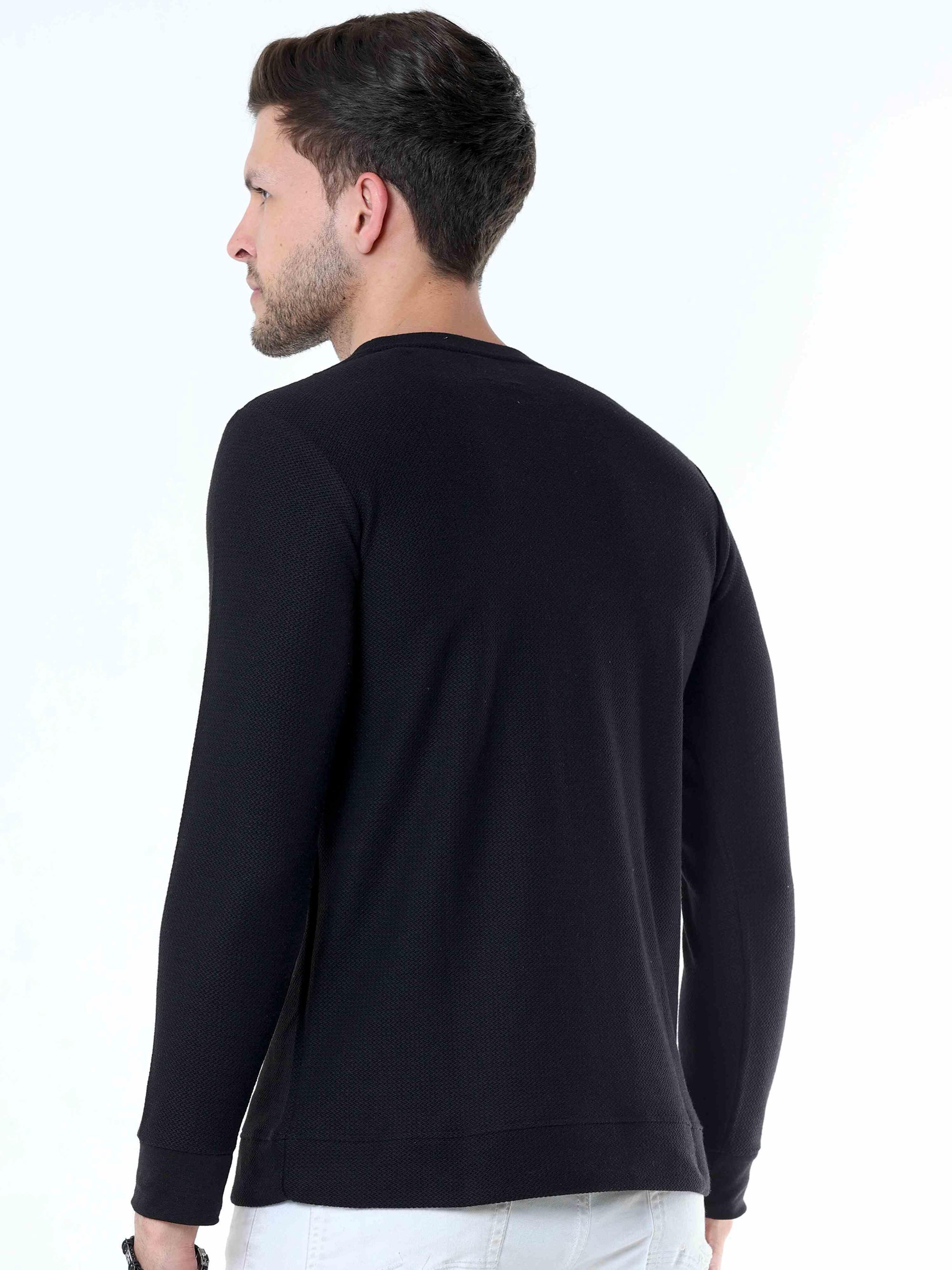 Black Knitted Full Sleeve T-Shirt