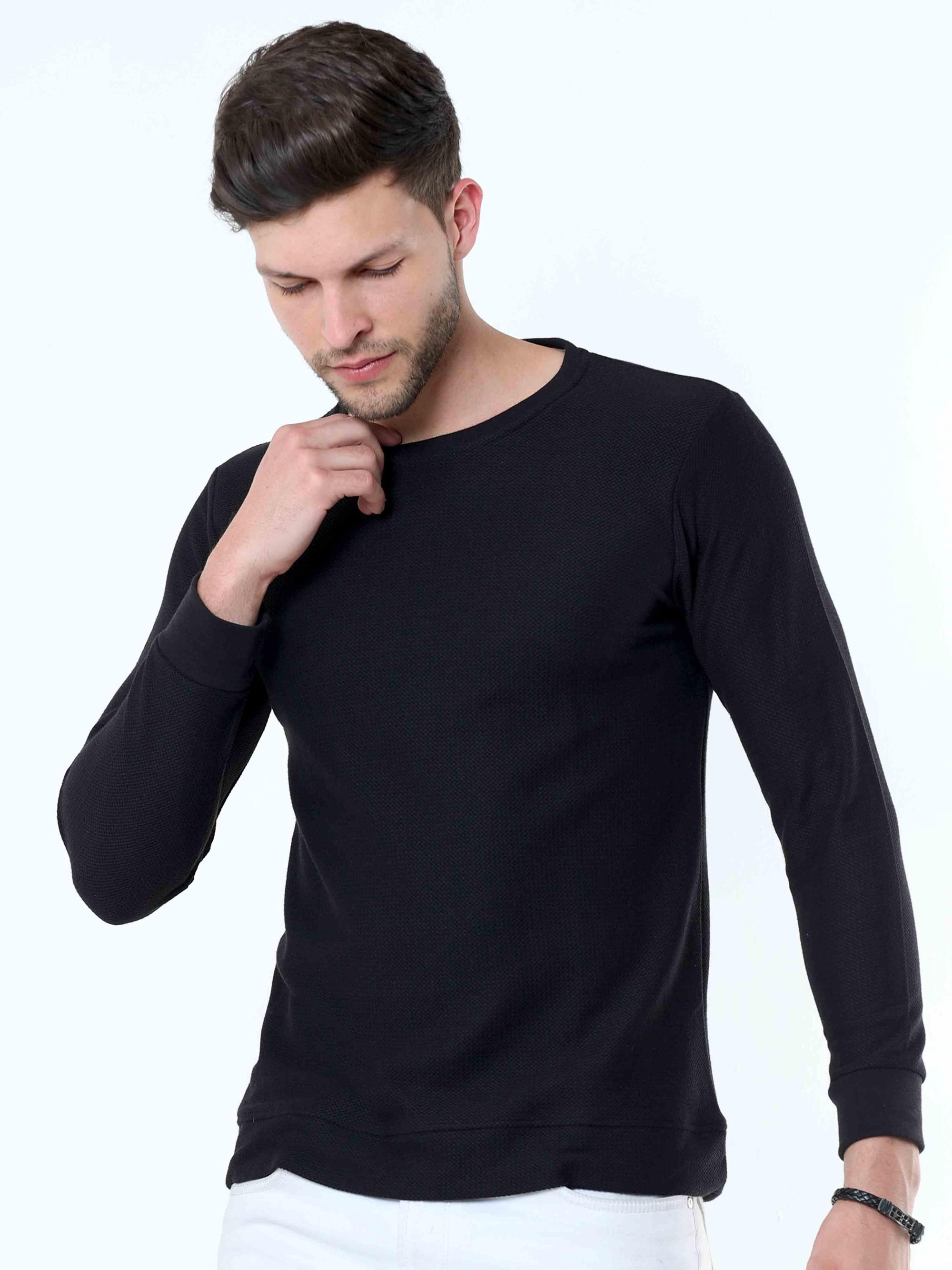 Black Knitted Full Sleeve T-Shirt