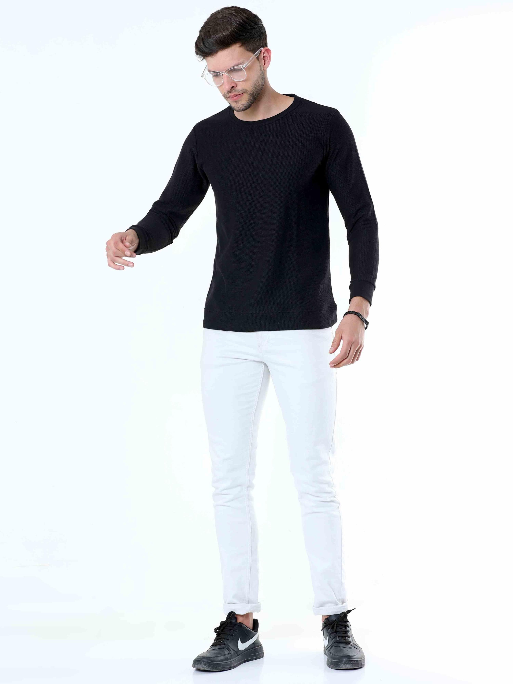 Black Knitted Full Sleeve T-Shirt