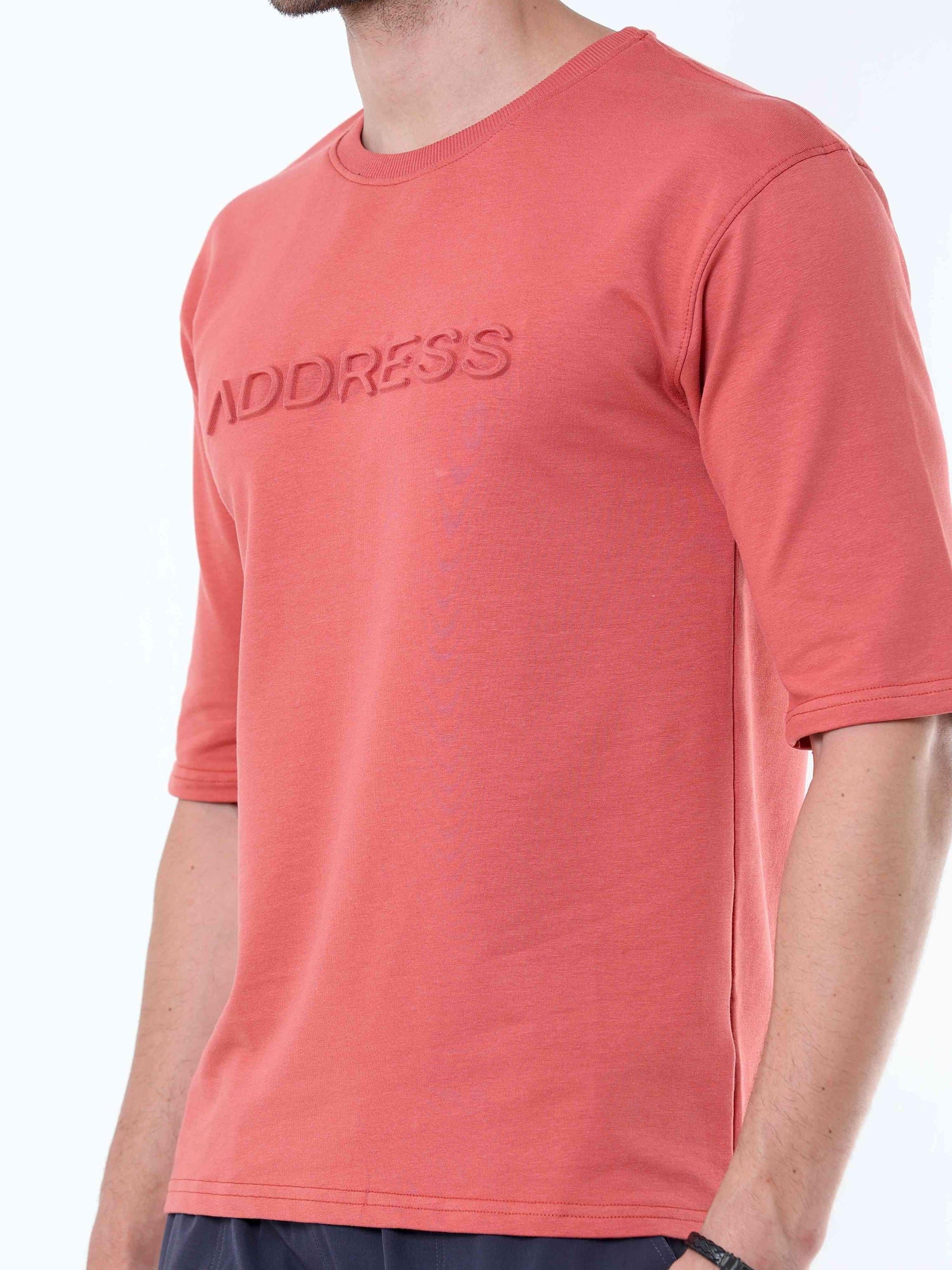 Peach Knitted Solid T-Shirt