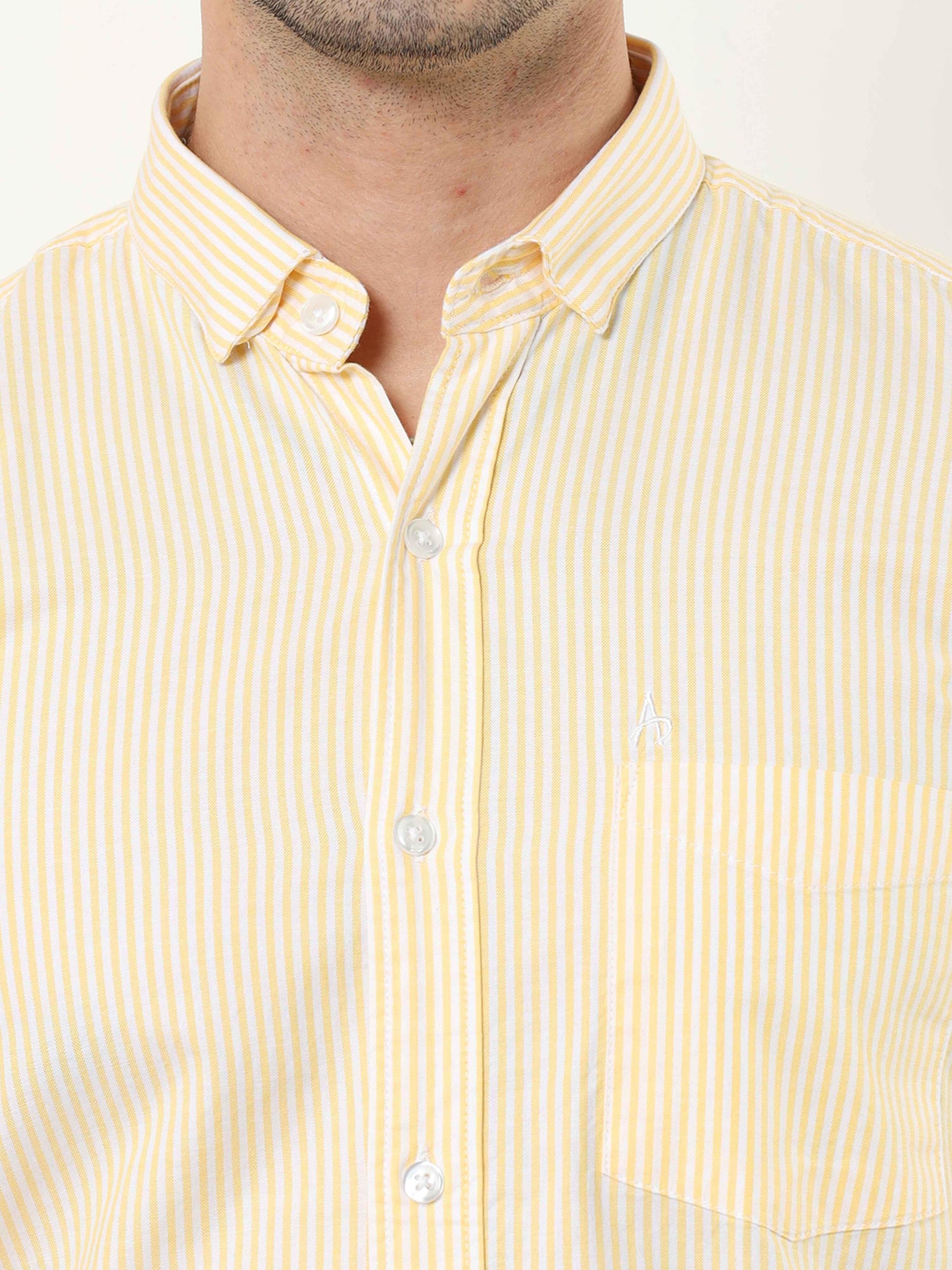 Canary Yellow Slim Fit Stripe Shirt
