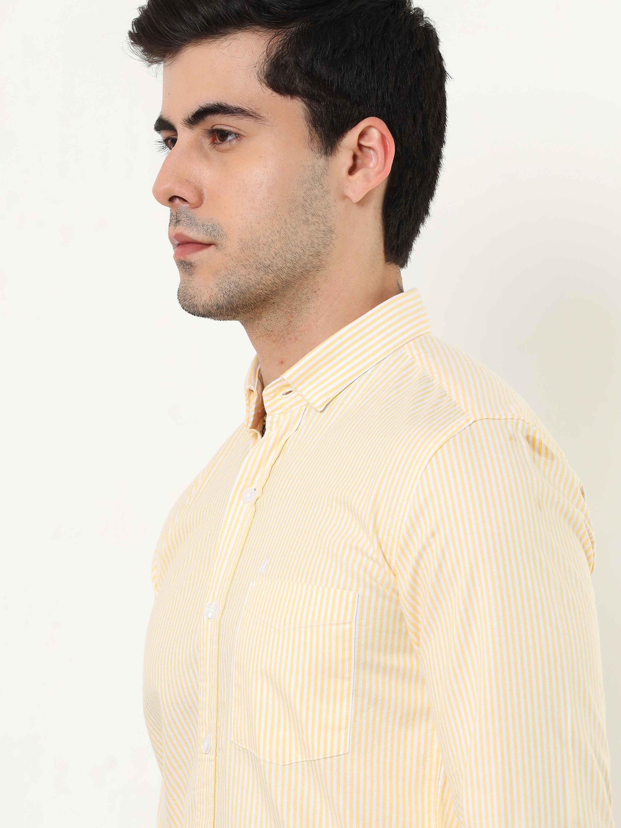 Canary Yellow Slim Fit Stripe Shirt