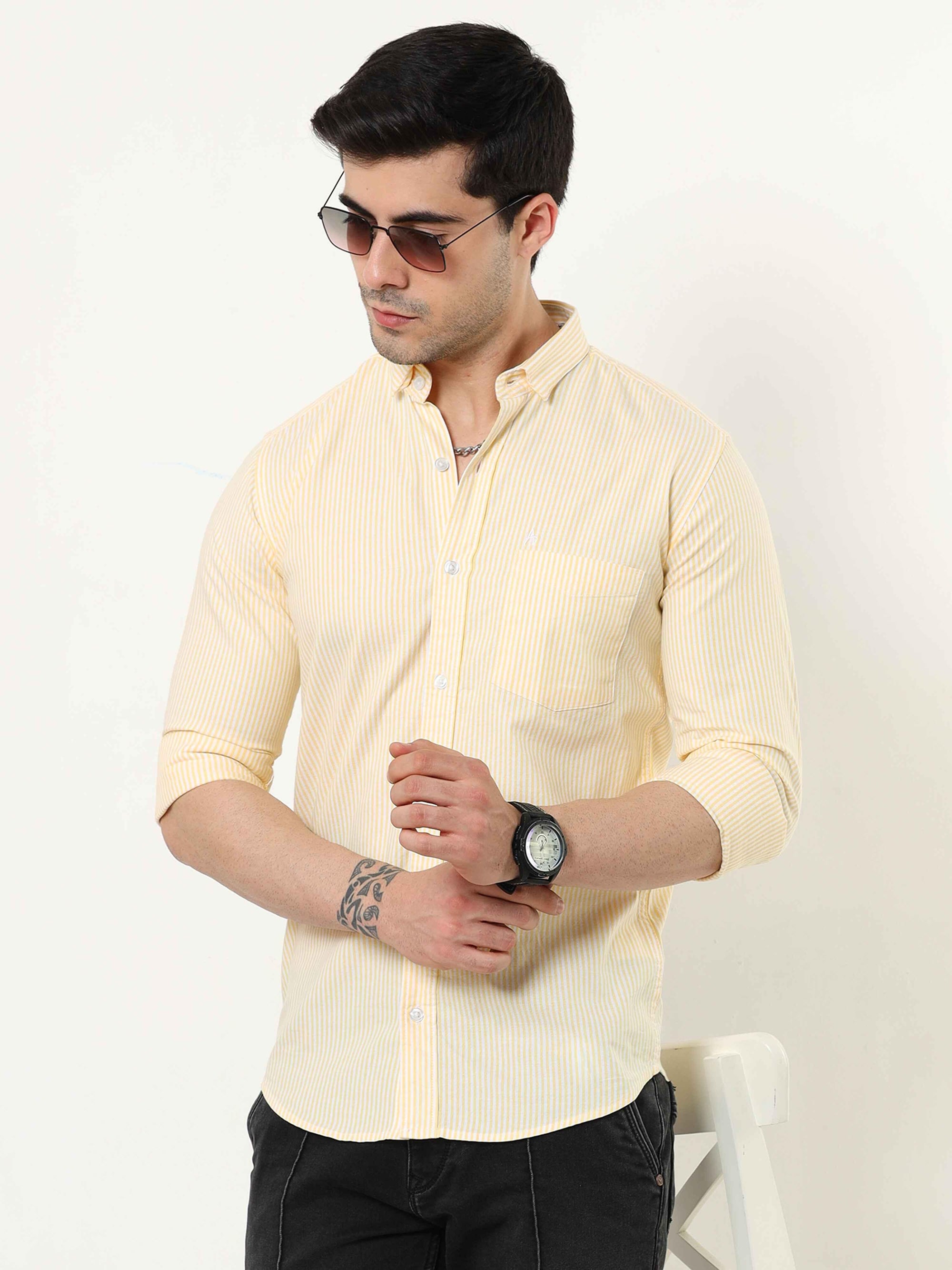 Canary Yellow Slim Fit Stripe Shirt