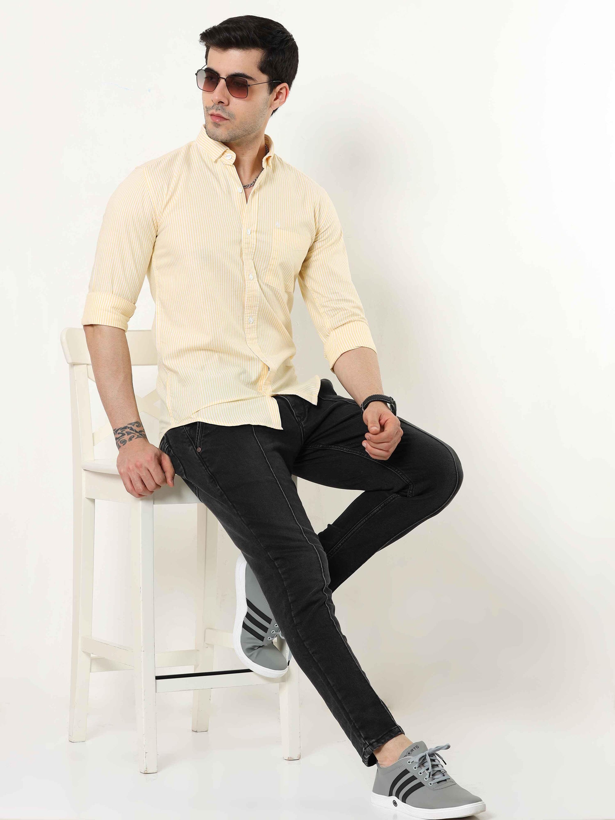Canary Yellow Slim Fit Stripe Shirt