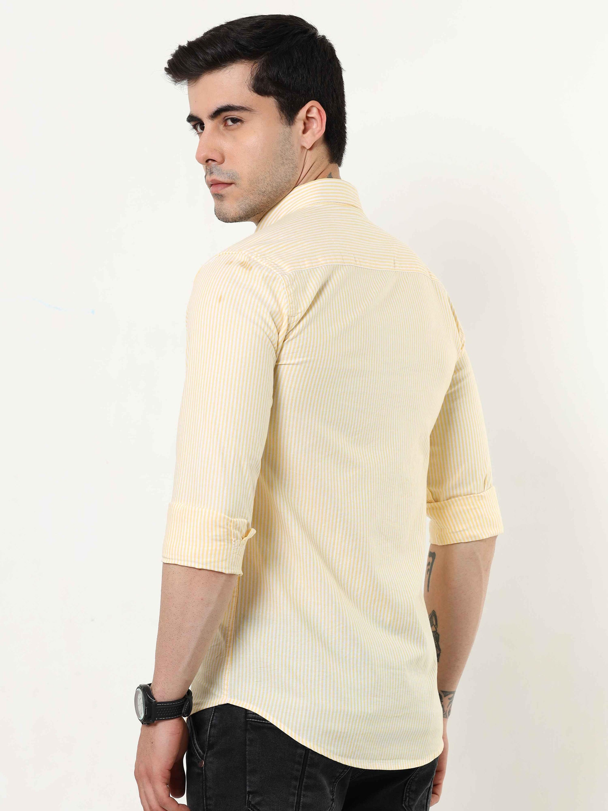 Canary Yellow Slim Fit Stripe Shirt